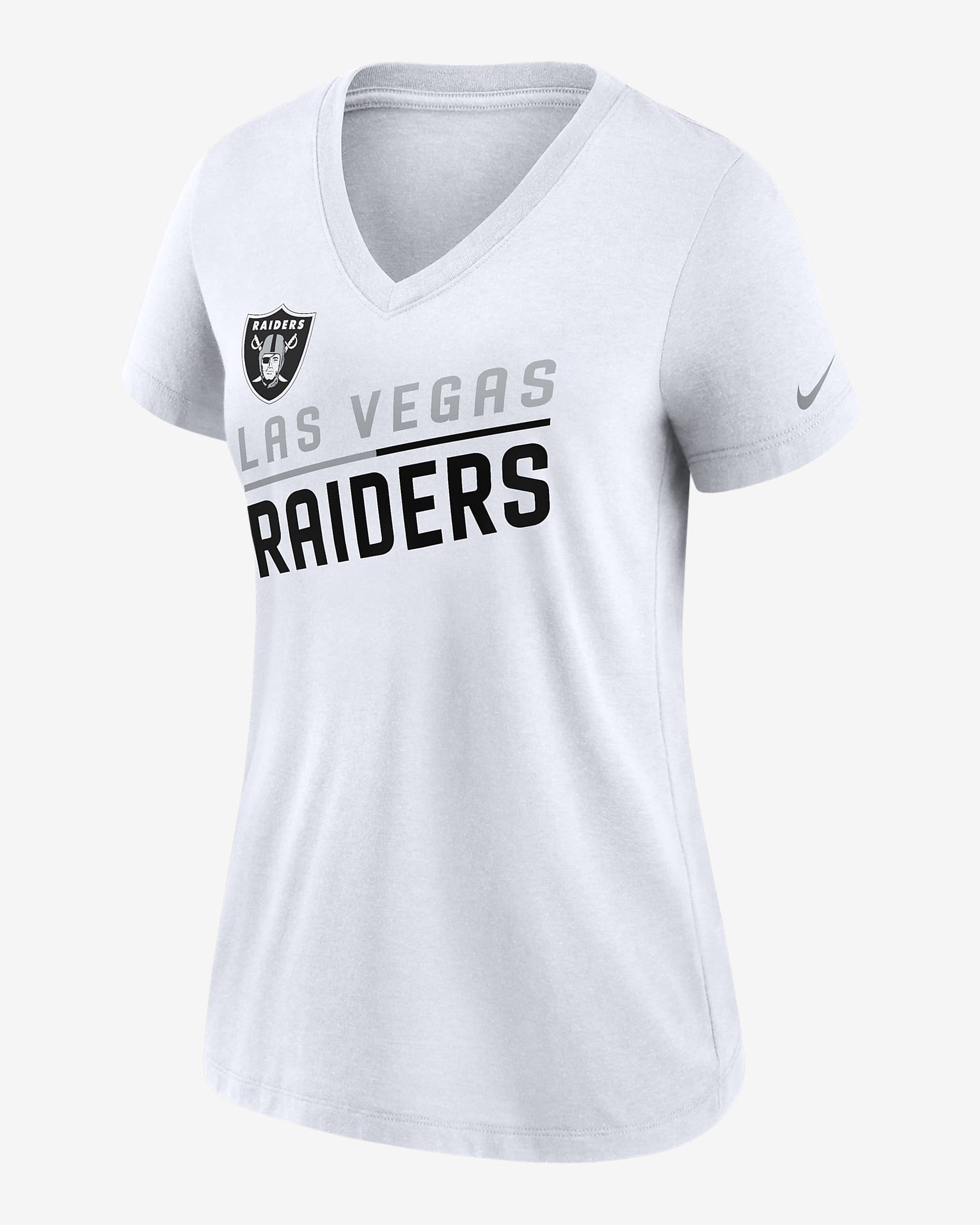 Playera de cuello en V medio para mujer Nike Slant Team (NFL Las Vegas Raiders) - Blanco