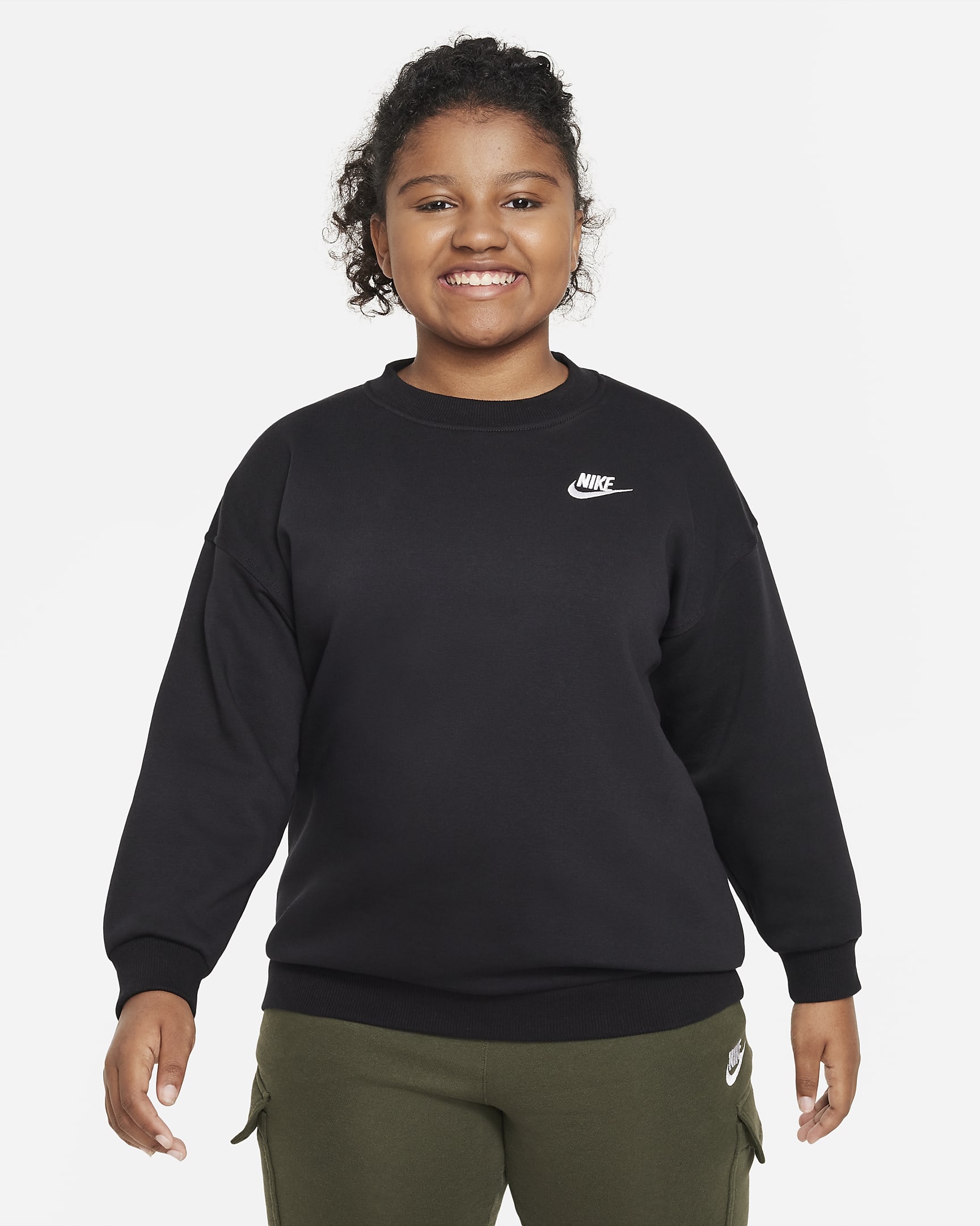 Nike Sportswear Club Fleece Big Kids' (Girls') Oversized Sweatshirt (Extended Size) - Black/White