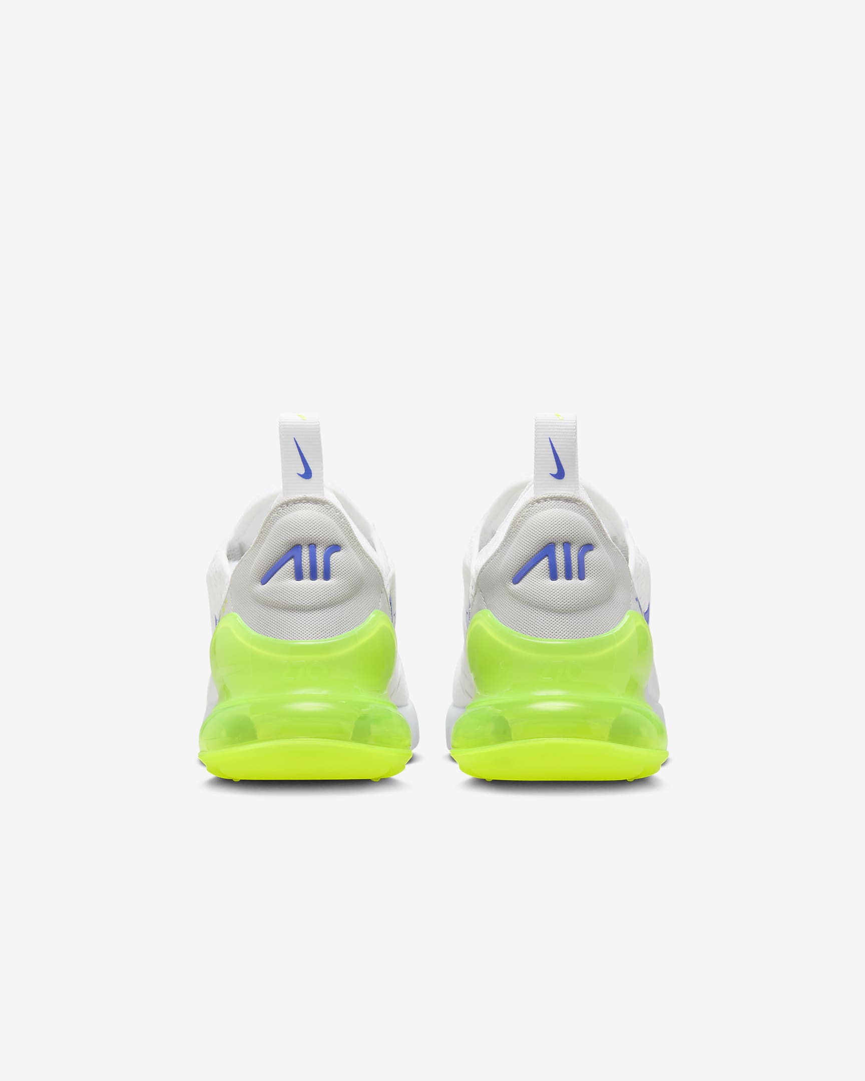 Tenis para niños grandes Nike Air Max 270 - Blanco/Volt/Polvo fotón/Azul astronómico