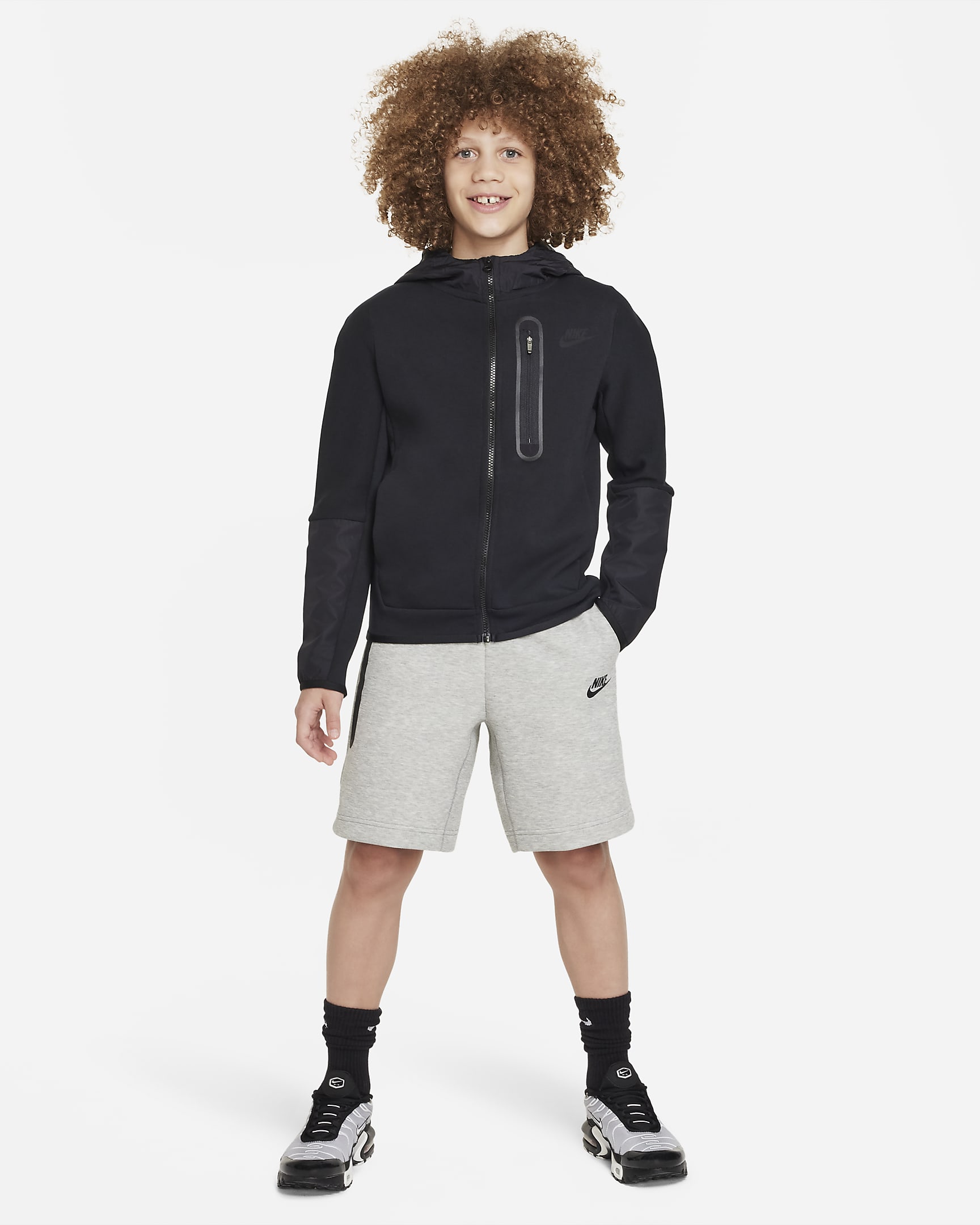 Nike Tech Fleece-shorts til større børn (drenge) - Dark Grey Heather/sort/sort