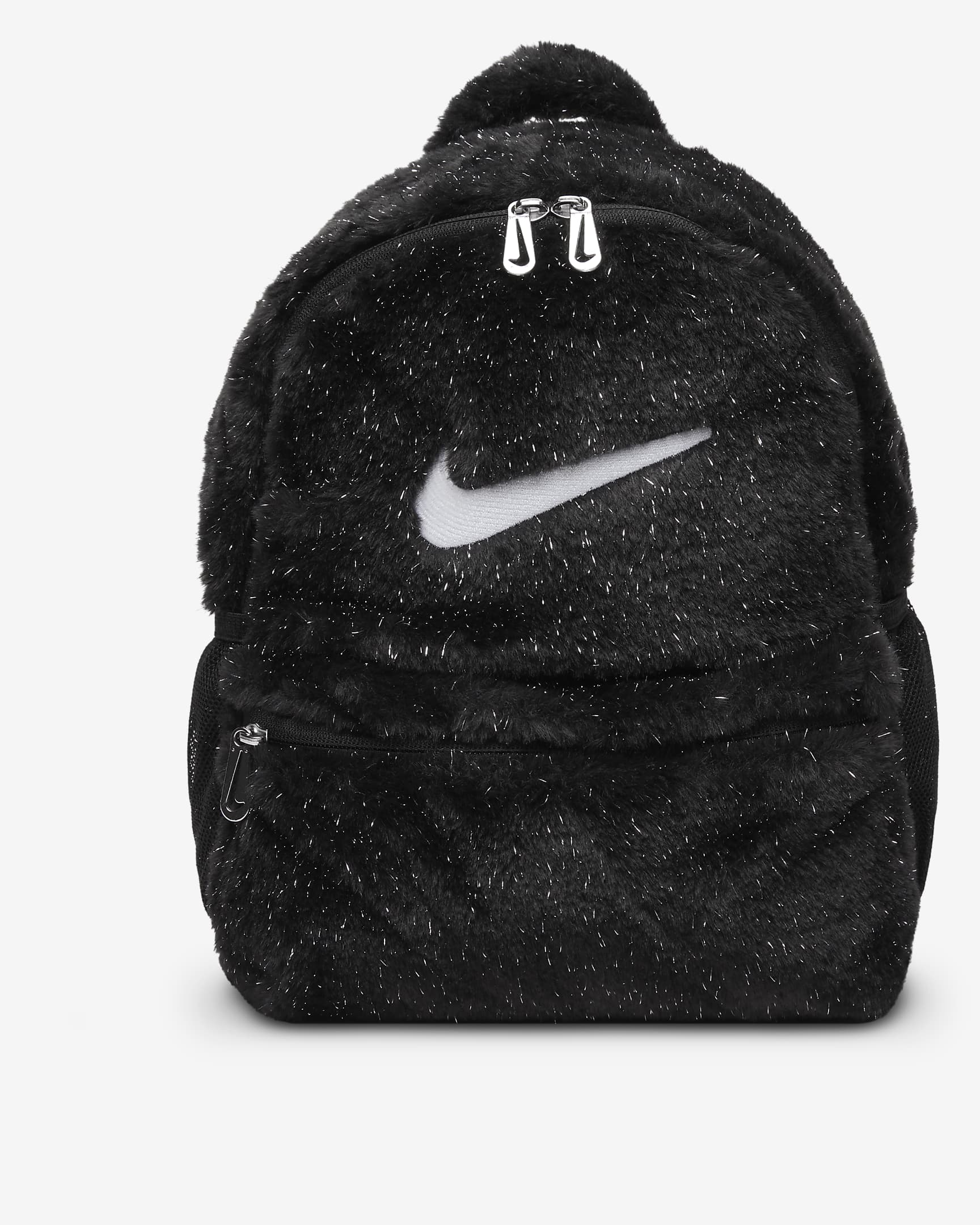 Nike Older Kids' Faux Fur Backpack (11L) - Black/Black/White