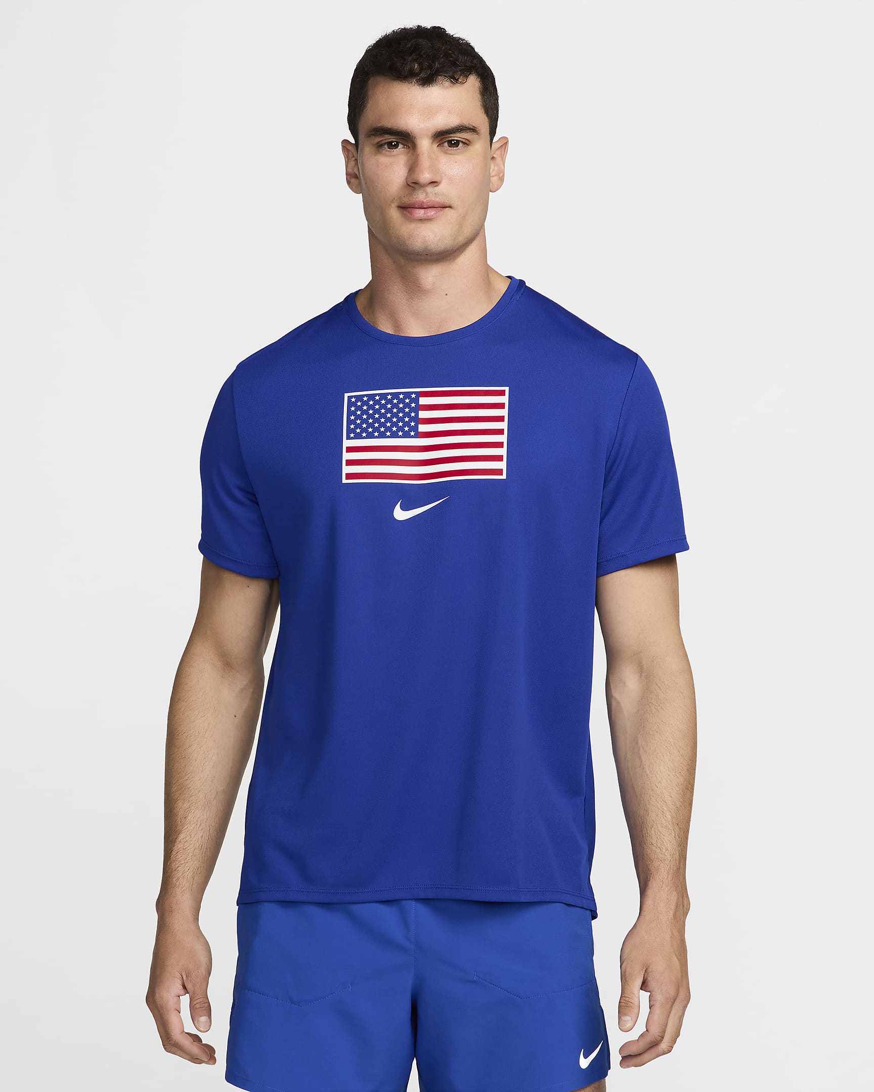 Playera de correr de manga corta Nike Dri-FIT para hombre USA Miler - Azul eléctrico/Blanco