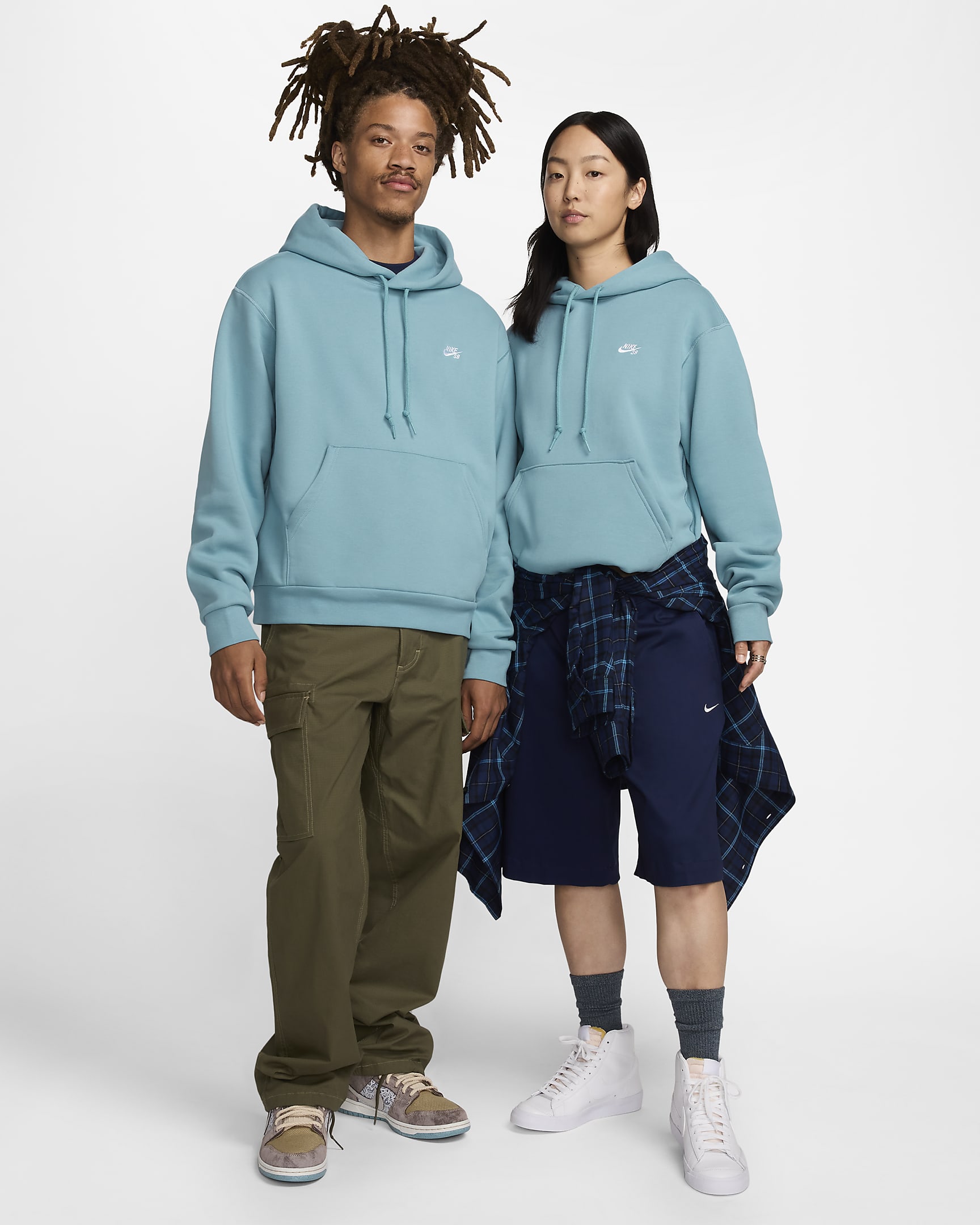 Nike SB Fleece Pullover Skate Hoodie - Denim Turquoise/White