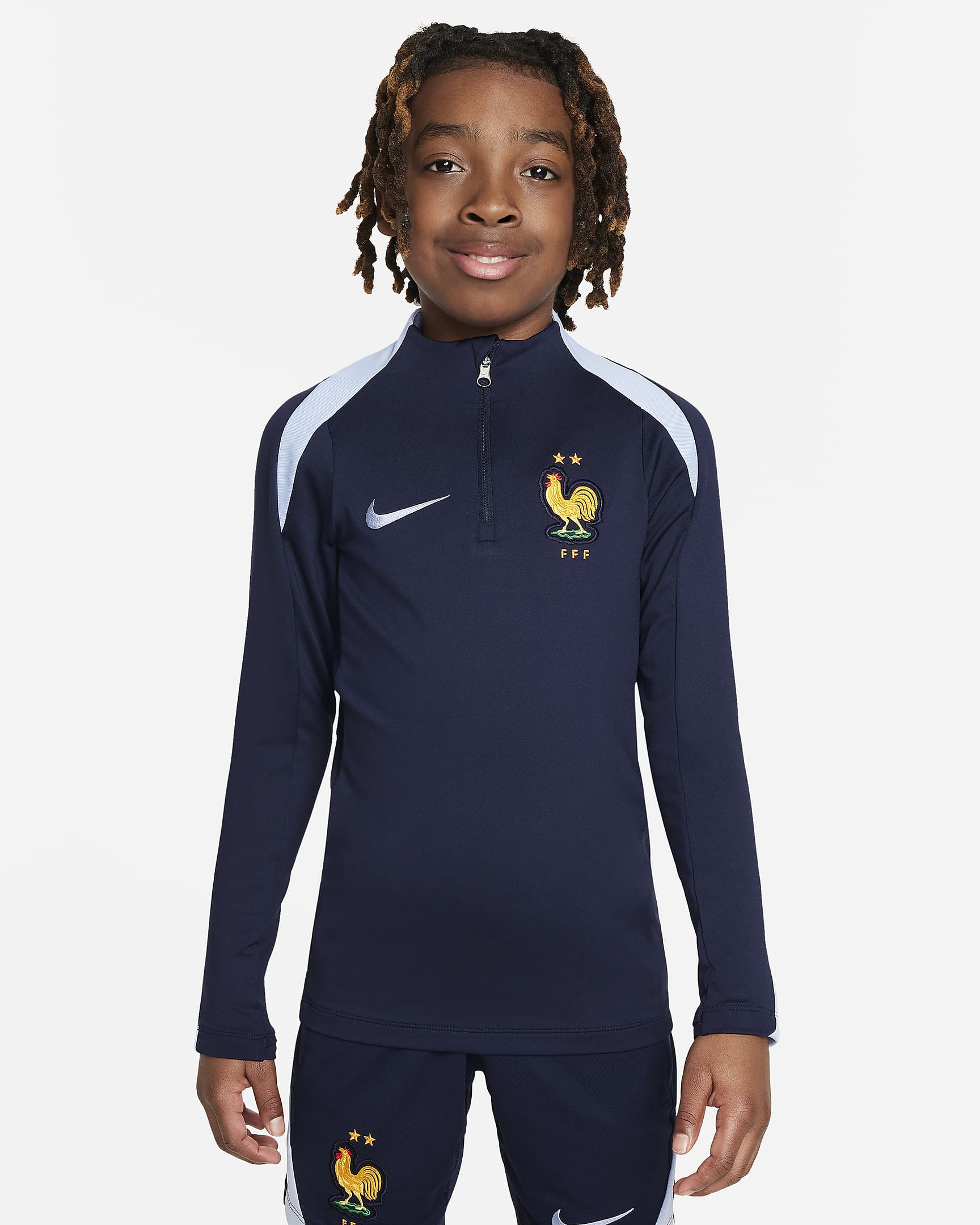 Haut d'entraînement de football Nike Dri-FIT FFF Strike pour ado - Blackened Blue/Cobalt Bliss/Cobalt Bliss