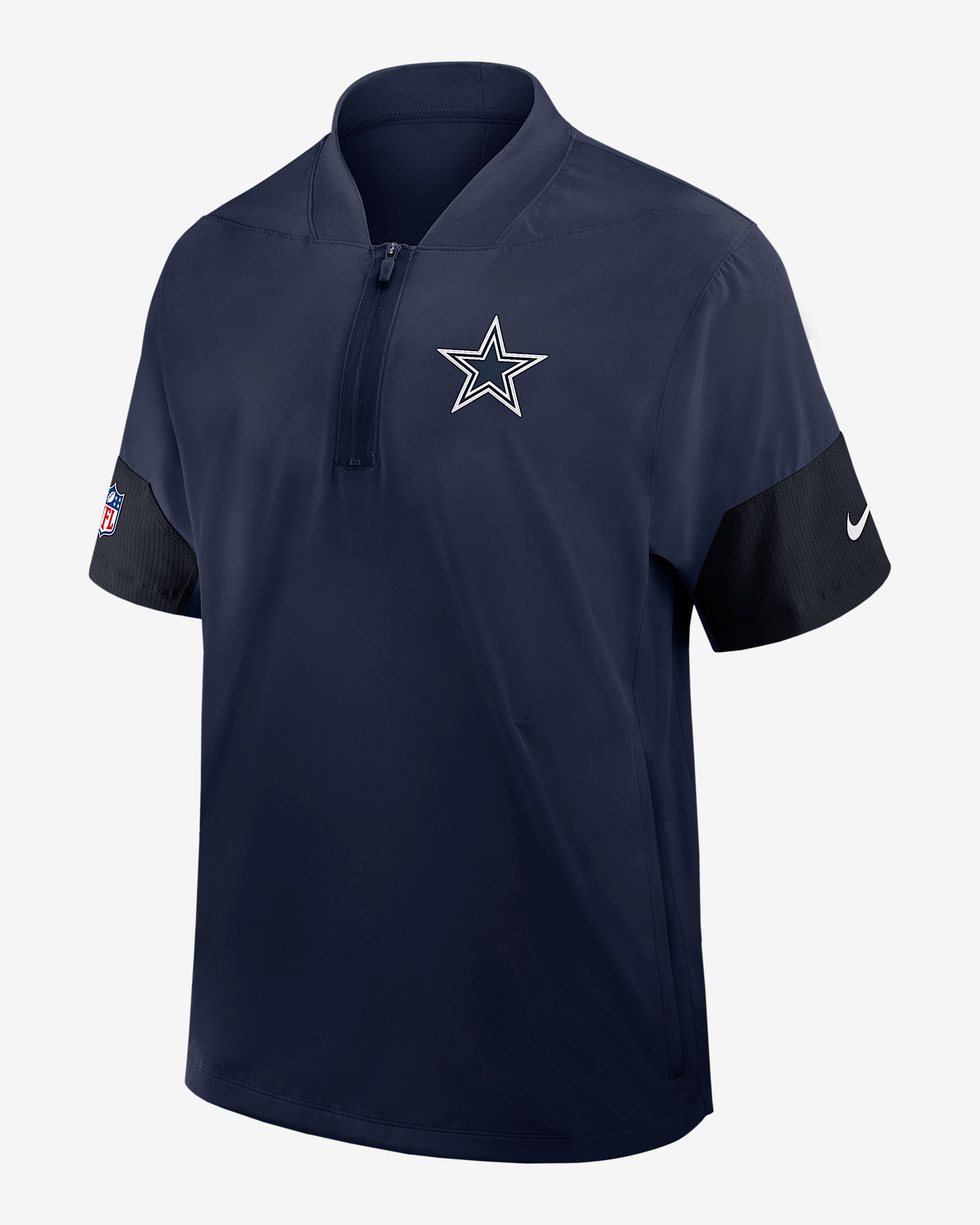 Chamarra de manga corta Nike de la NFL de medio cierre para hombre Dallas Cowboys Sideline Coach - Azul marino