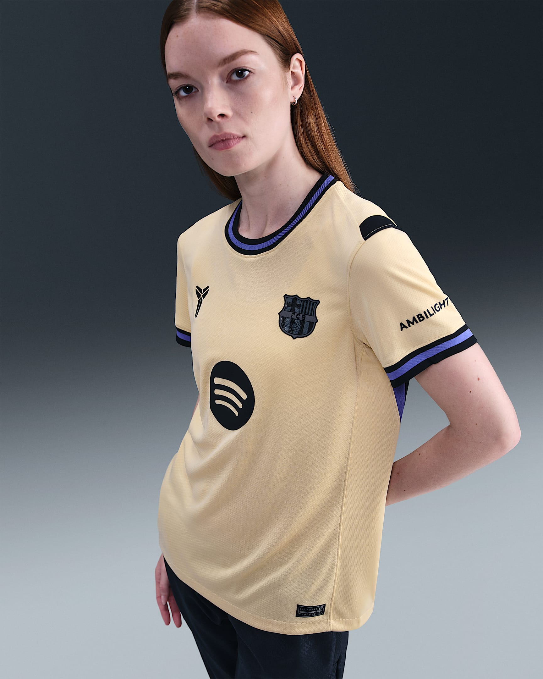 F.C. Barcelona 2025/26 Stadium Away Women's Kobe Dri-FIT Football Replica Shirt - Team Gold/Team Gold/Persian Violet/Black