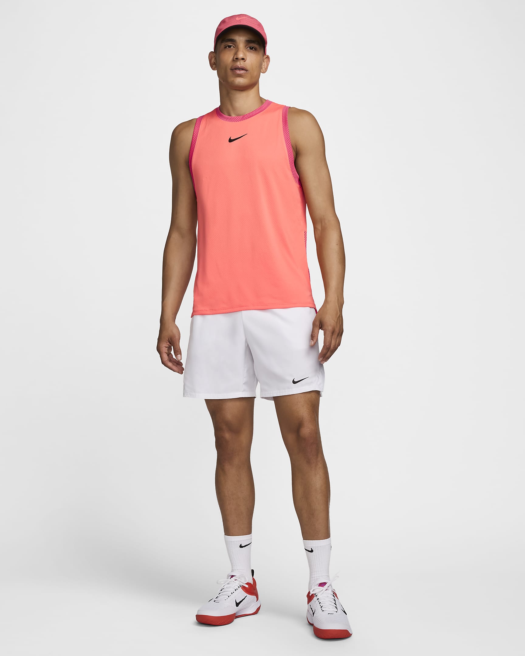 Débardeur de tennis Dri-FIT NikeCourt Slam pour homme - Light Wild Mango/Aster Pink/Noir