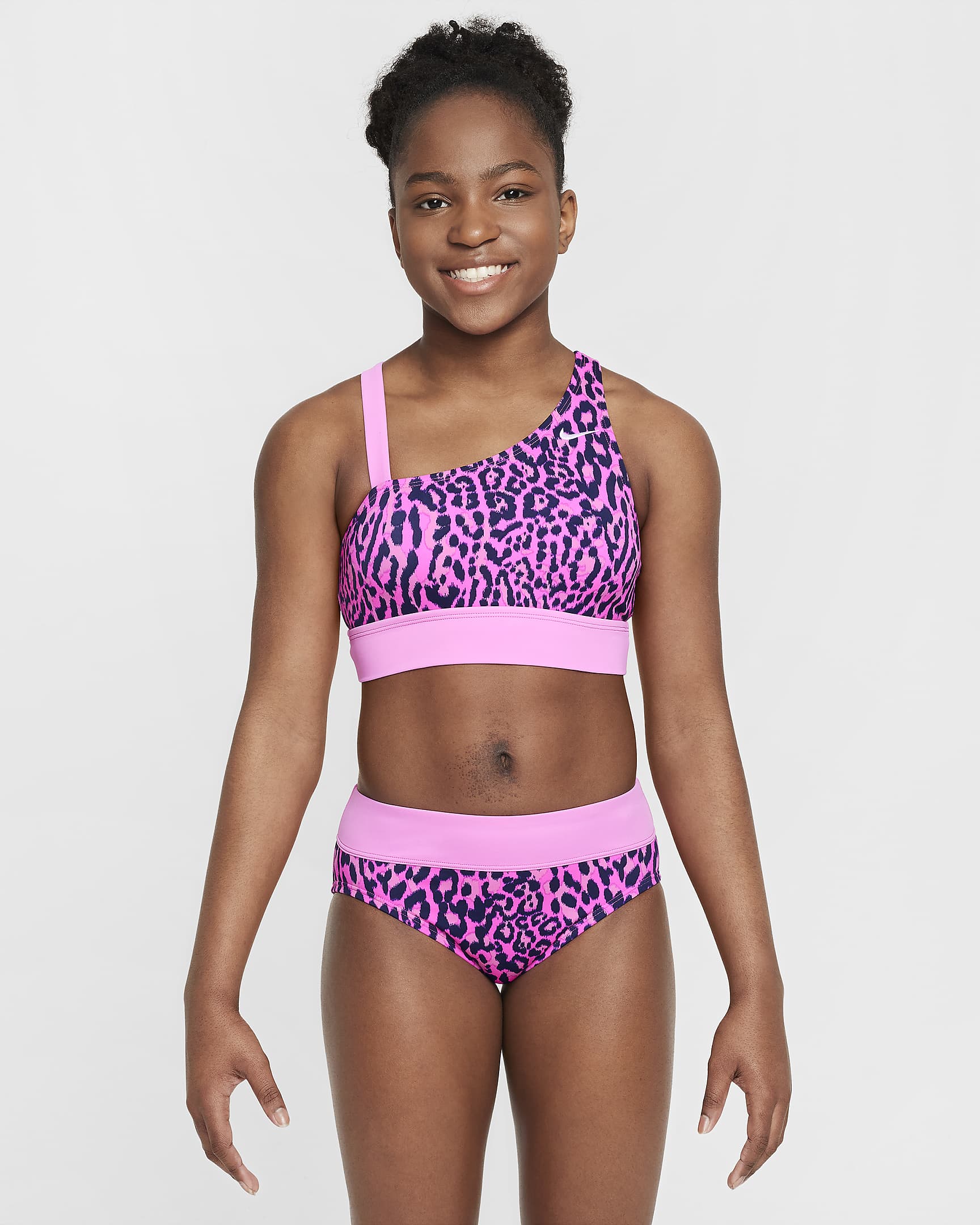 Nike Swim Wild Asymmetrischer Monokini für ältere Kinder (Mädchen) - Fierce Pink/Midnight Navy/Playful Pink/Lilac Bloom