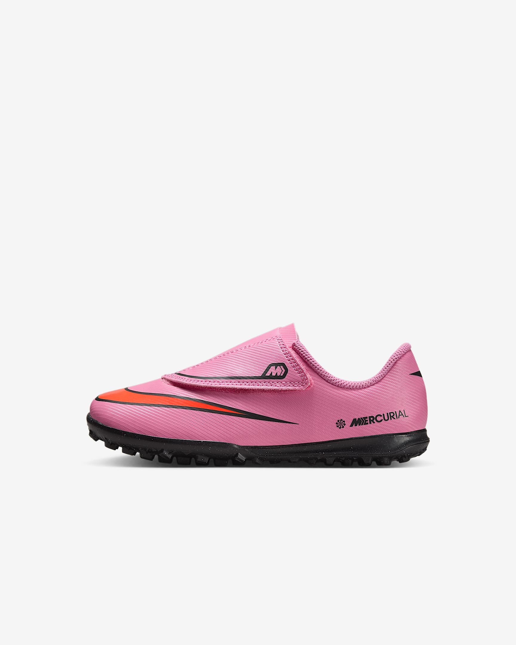 Tacos de fútbol para pasto sintético (turf) de corte low para niños de preescolar Nike Jr. Mercurial Vapor 16 Club - Flamenco mágico/Carmesí total/Negro