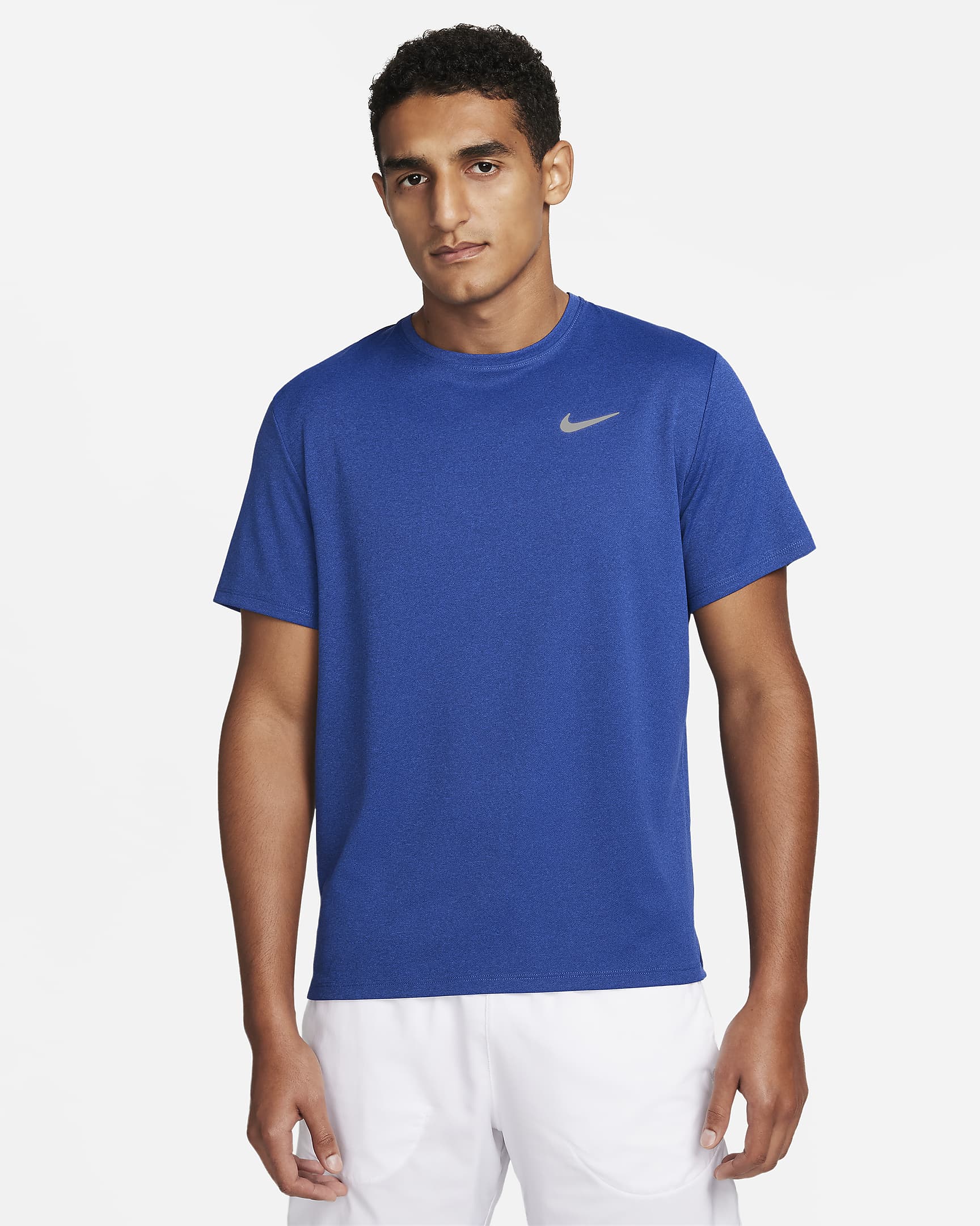 Nike Miler Men's Dri-FIT UV Short-Sleeve Running Top - Game Royal/Midnight Navy/Heather