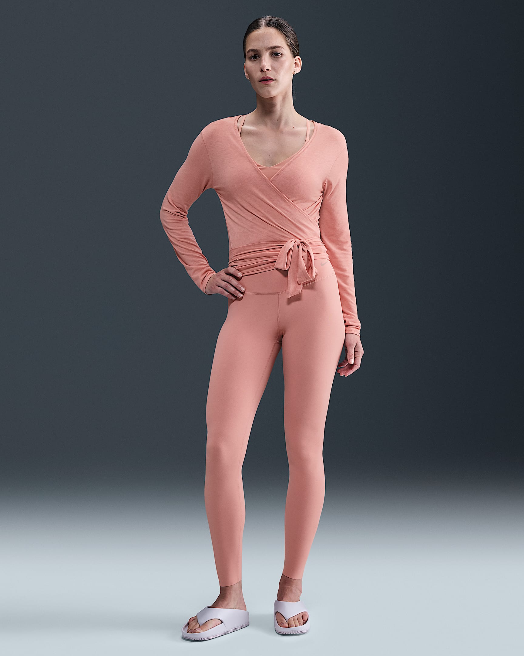 Leggings de largo completo de tiro alto y sujeción ligera para mujer Nike Zenvy - Rosa óxido/Negro