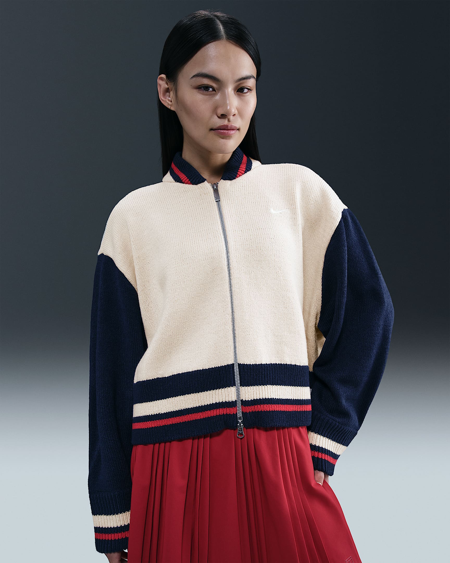 Nike Sportswear Women's Cardigan - Light Orewood Brown/Midnight Navy/University Red/Sail