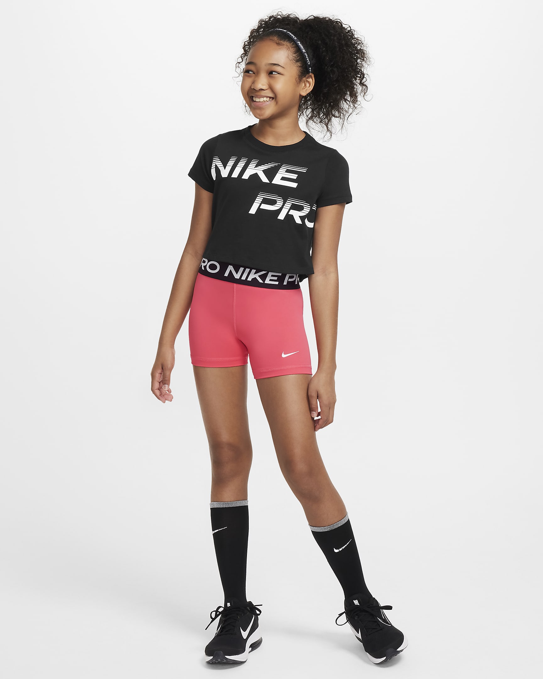 Nike Pro Older Kids' (Girls') Shorts - Aster Pink/White