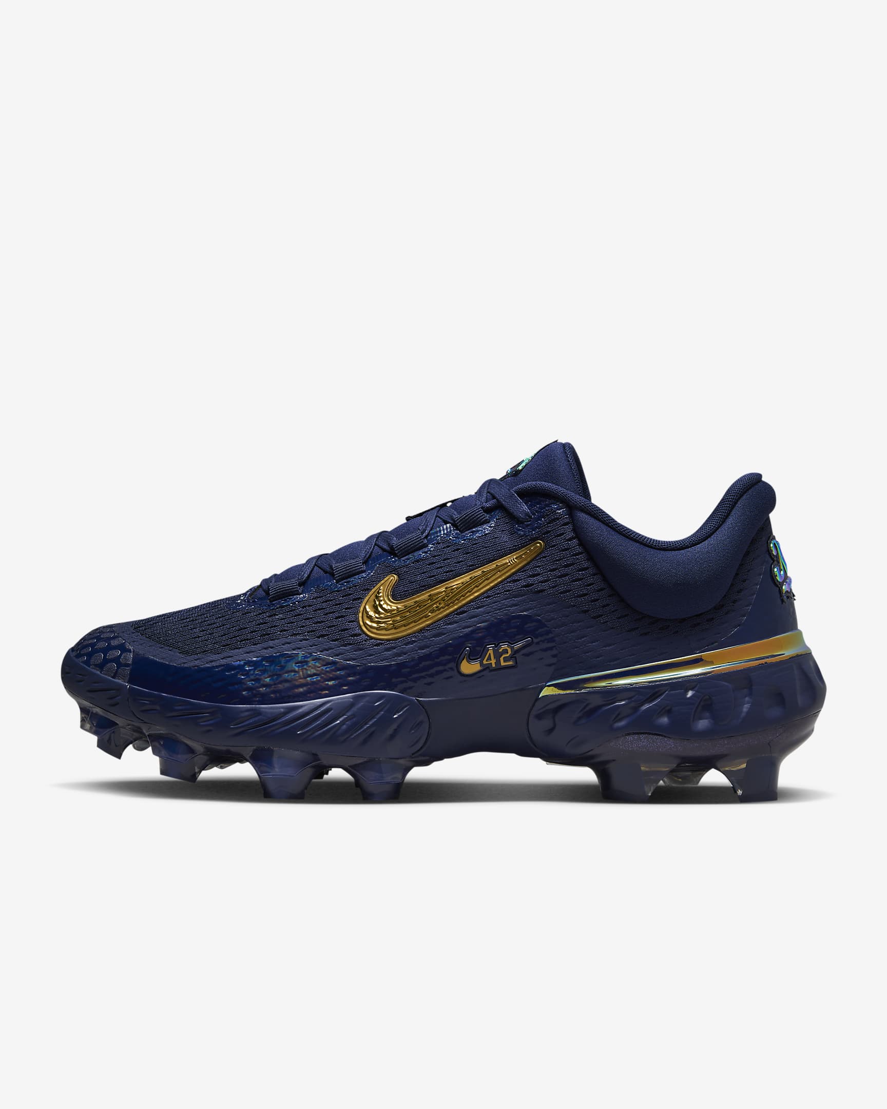 Nike Alpha Huarache Elite 4 Low MCS JRD Baseball Cleats - Midnight Navy/Midnight Navy/Metallic Gold