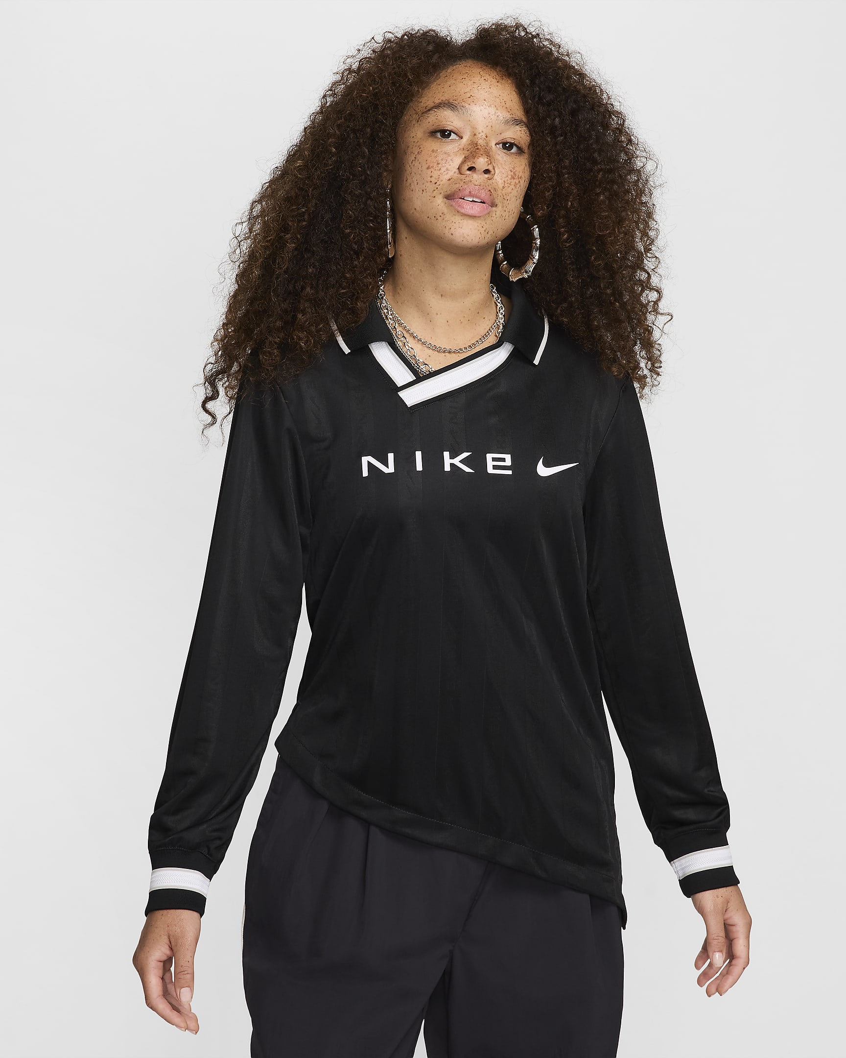 Nike Sportswear Collection Dri-FIT jacquard jersey met lange mouwen voor dames - Zwart/Light Iron Ore/Wit