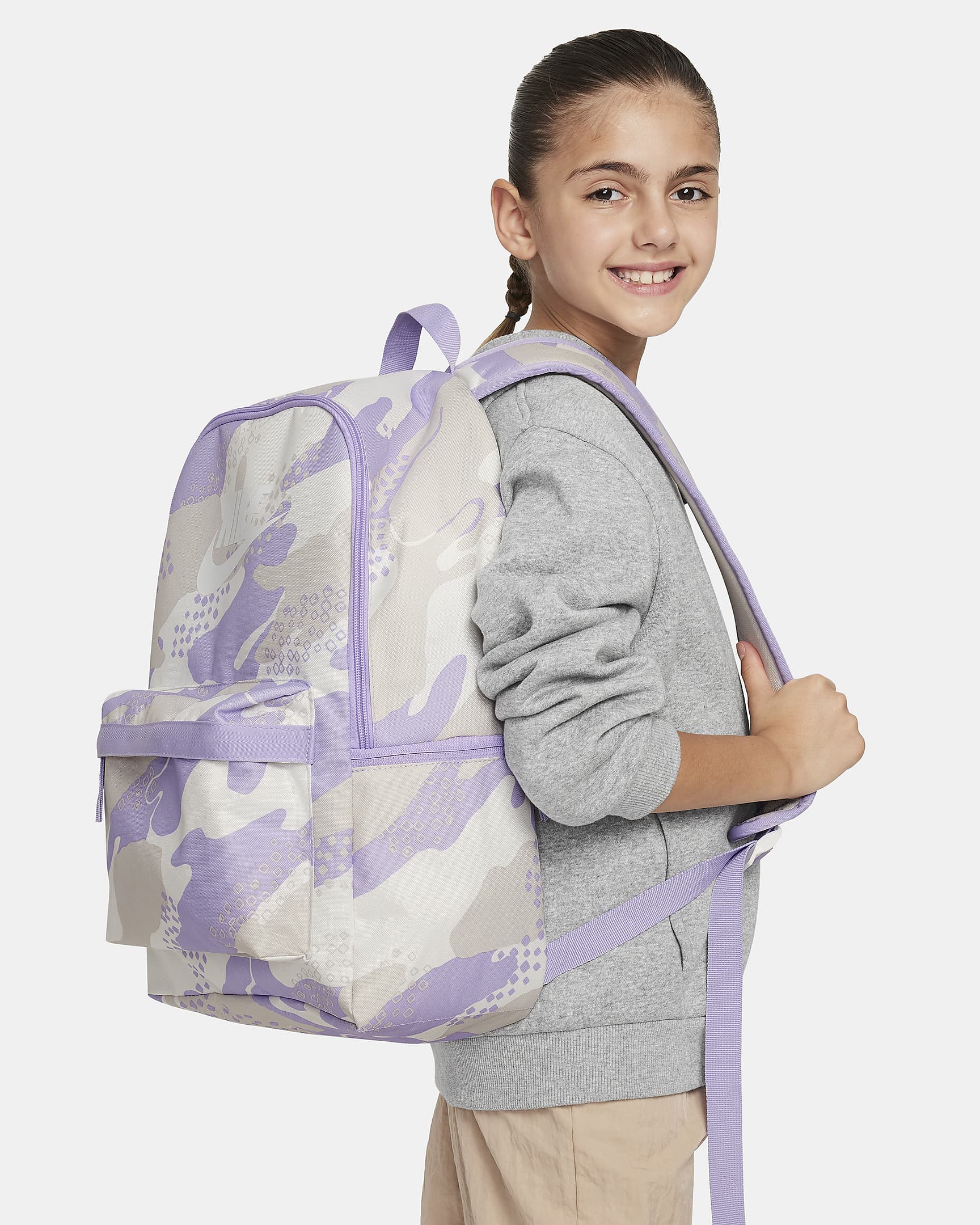 Mochila para niños (25 L) Nike Heritage - Marrón verdoso claro/Hortensias/Blanco