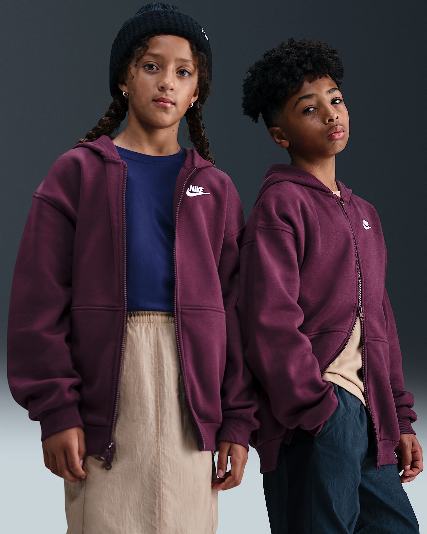 Nike Sportswear Club Fleece Dessuadora amb caputxa i cremallera completa oversized - Nen/a - Bordeus/Blanc