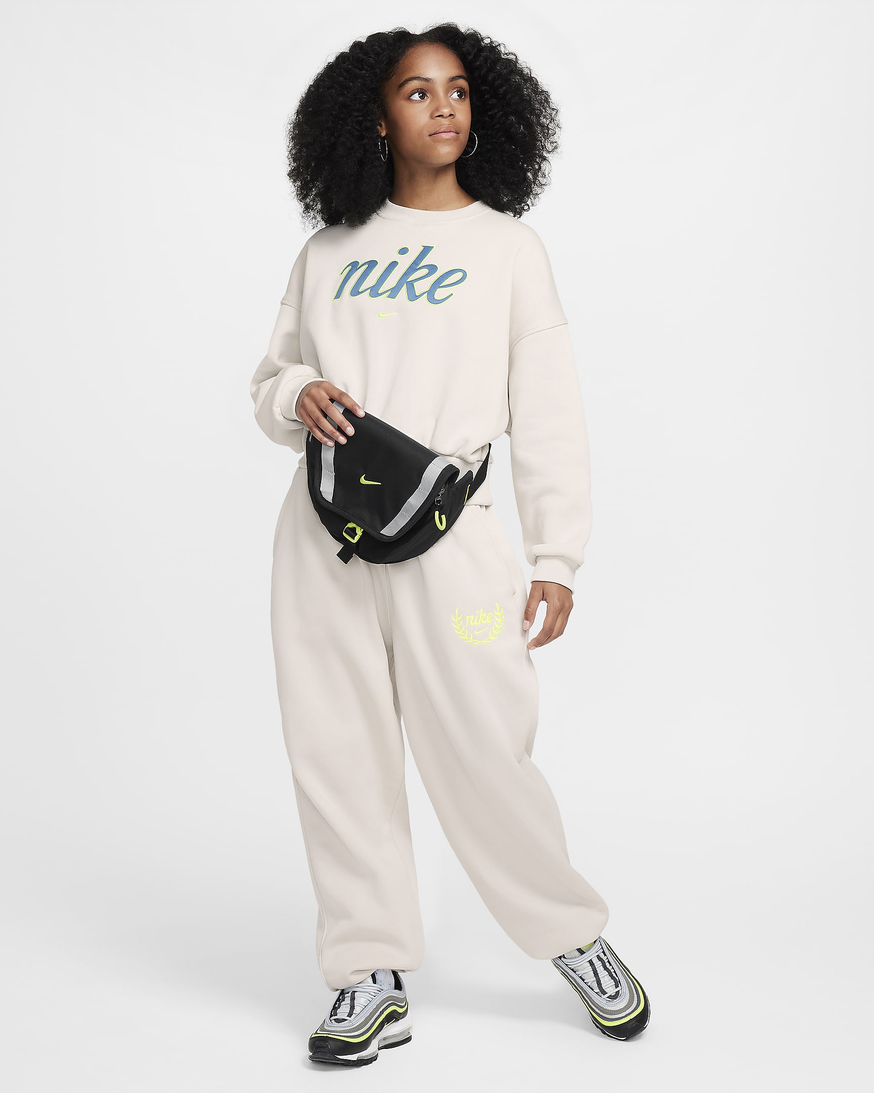 Pants holgados para niña Nike Sportswear Club Fleece - Hueso claro/Volt