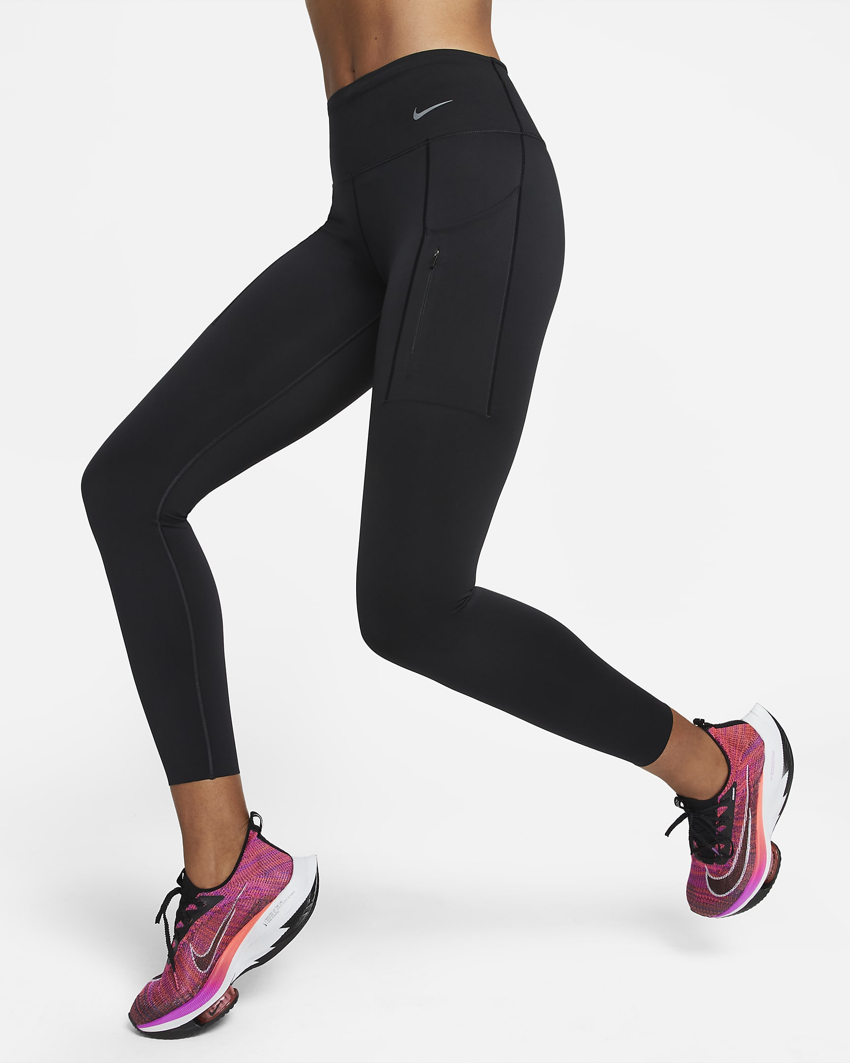 Nike Go erős tartást adó, közepes szabású, 7/8-os női leggings zsebekkel - Fekete/Fekete