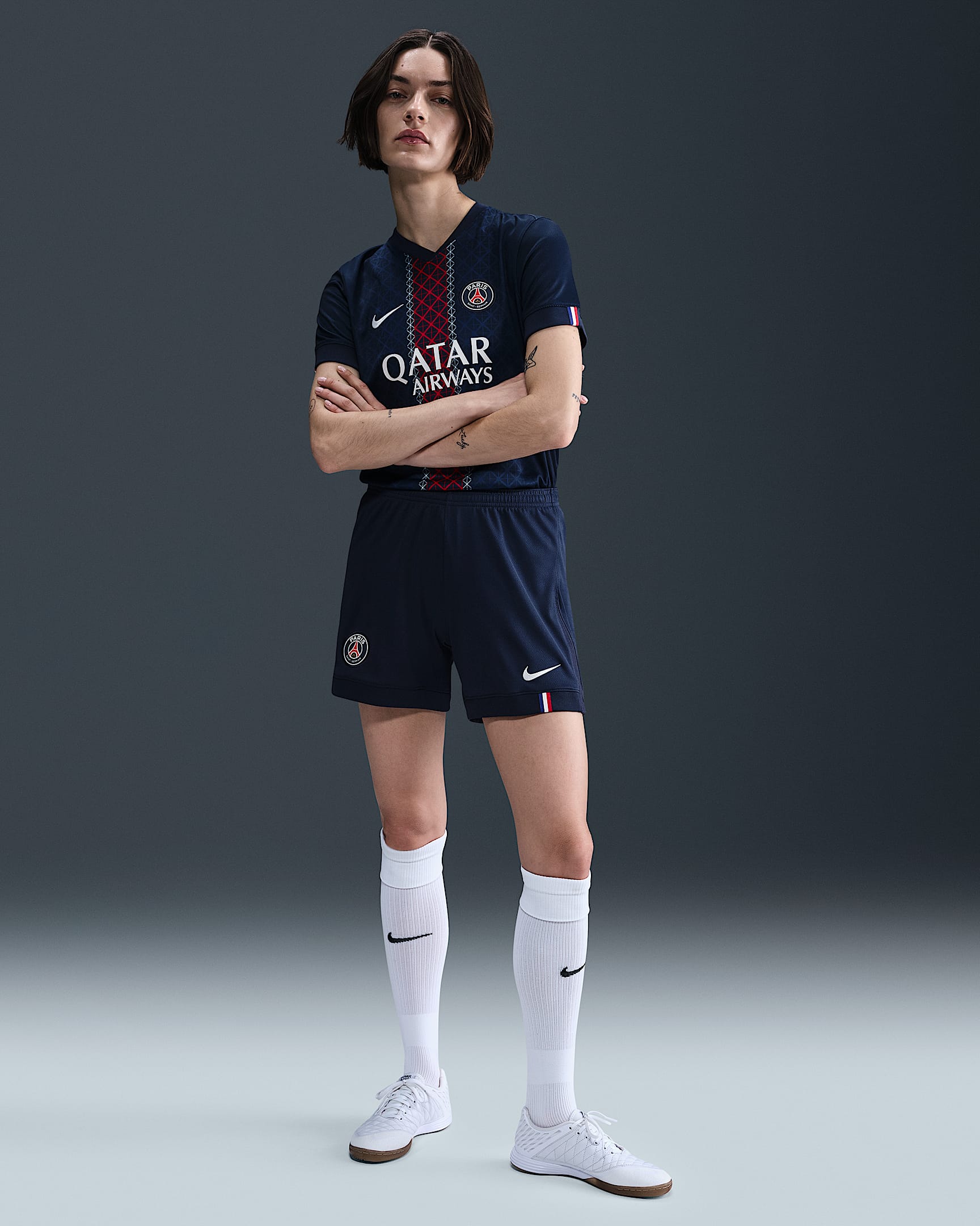 Primera equipación Stadium París Saint-Germain 2025/26 Pantalón corto de fútbol Replica Nike Dri-FIT - Mujer - Midnight Navy/Blanco