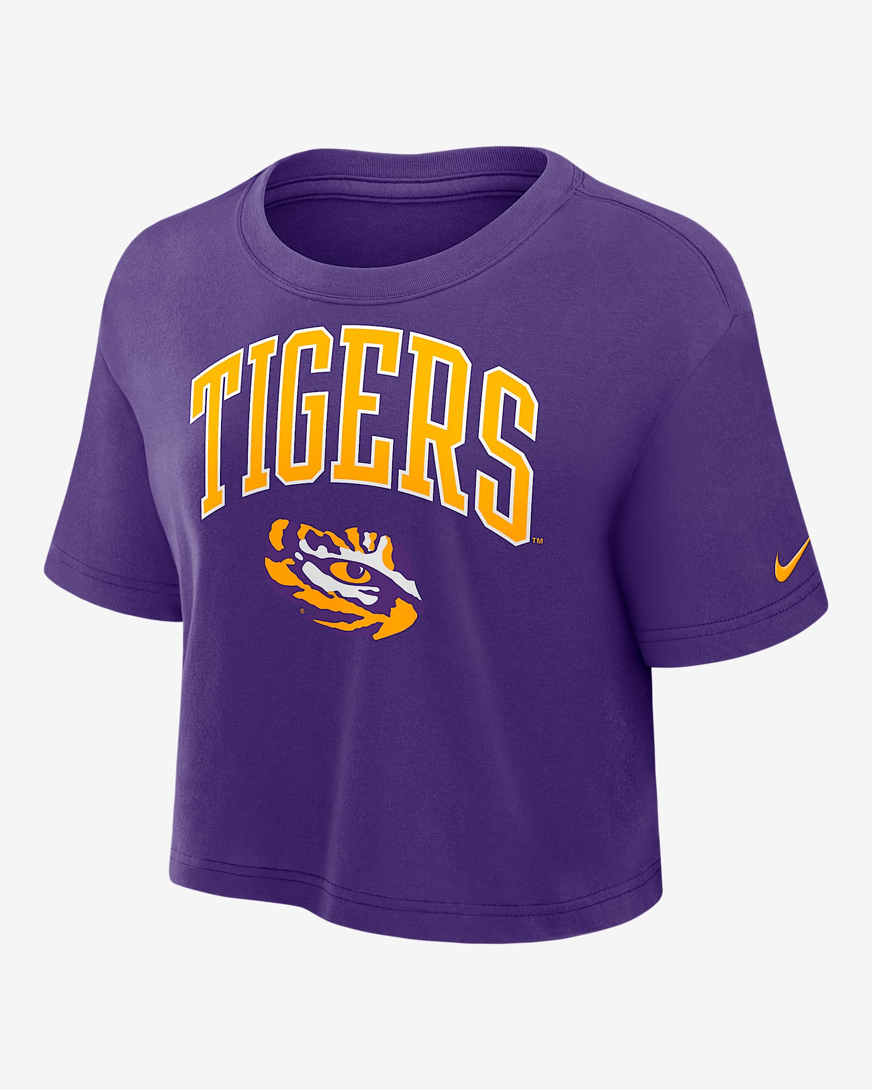 Playera universitaria Nike Dri-FIT cropped para mujer LSU Athletic Prep Arch - Morado