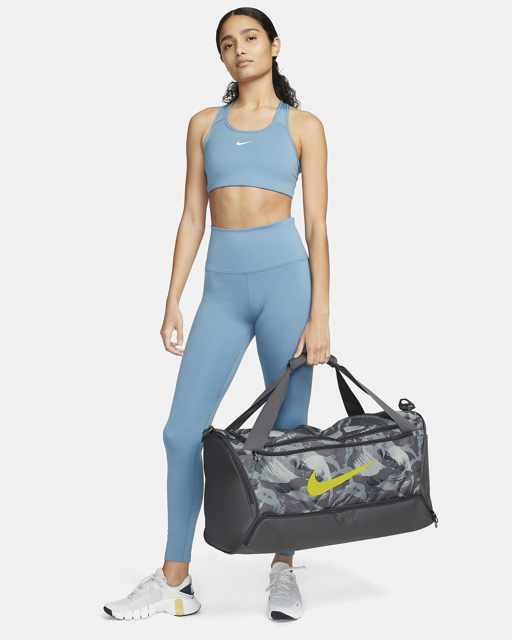 Nike Brasilia Printed Duffel Bag (Medium, 60L) - Iron Grey/Iron Grey/Bright Cactus