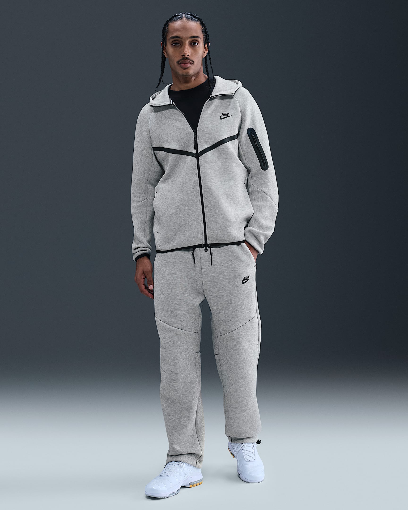Pantalon à ourlet ouvert en Fleece Nike Tech pour homme - Dark Grey Heather/Noir
