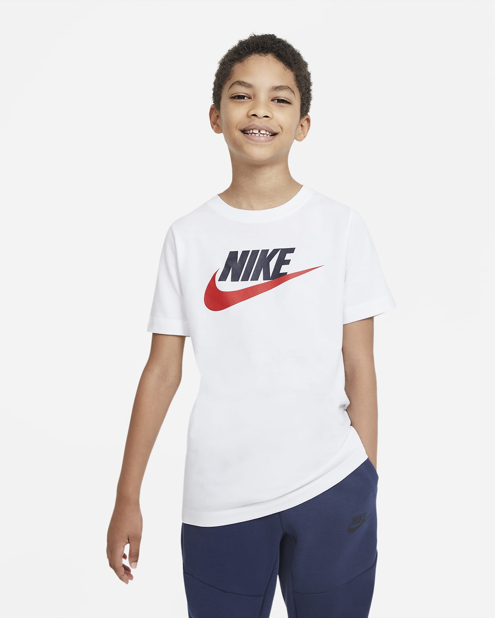 Nike Sportswear Older Kids' Cotton T-Shirt - White/Obsidian/University Red