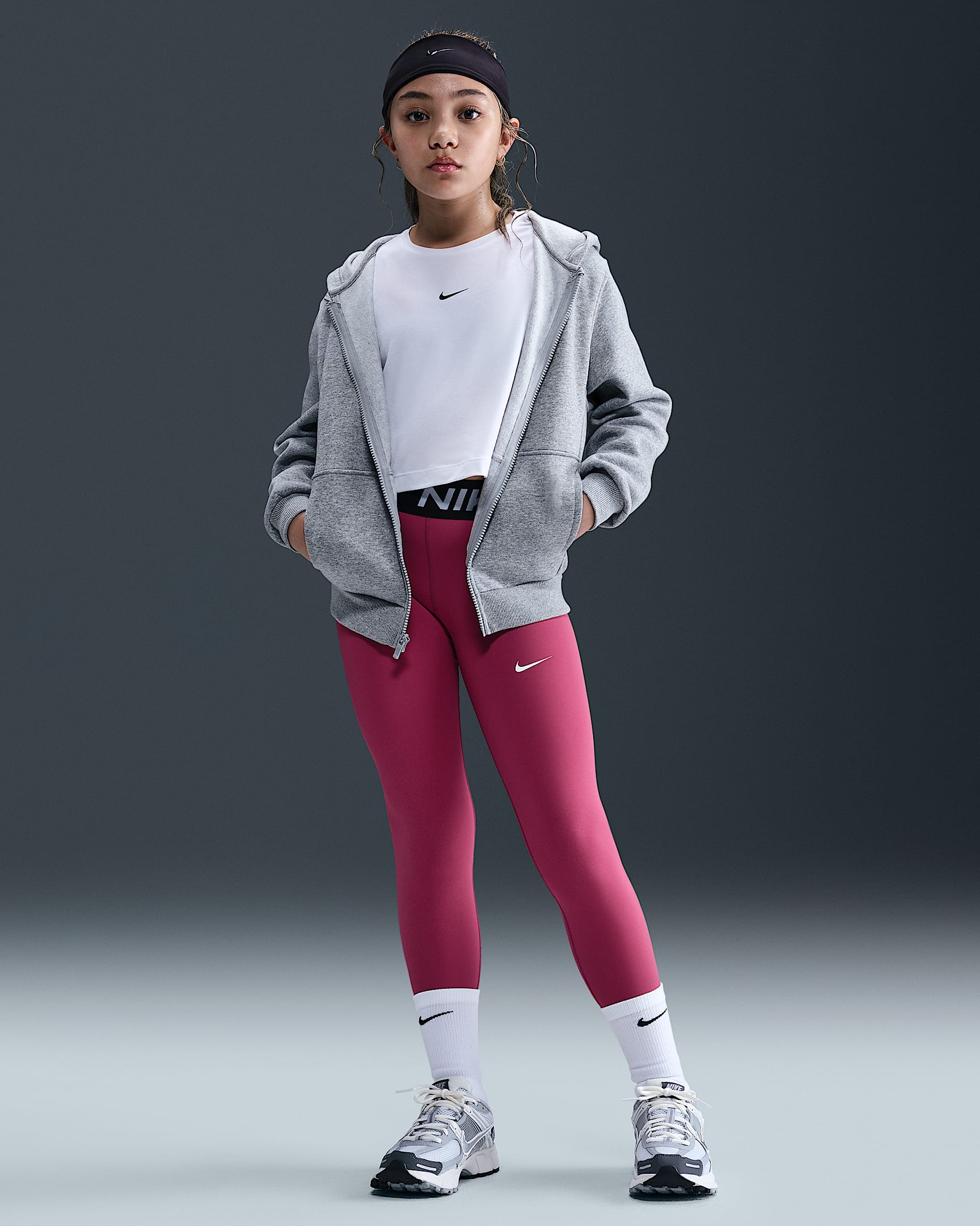 Legging taille mi-haute Nike Pro pour fille - Sweet Beet/Noir/Blanc