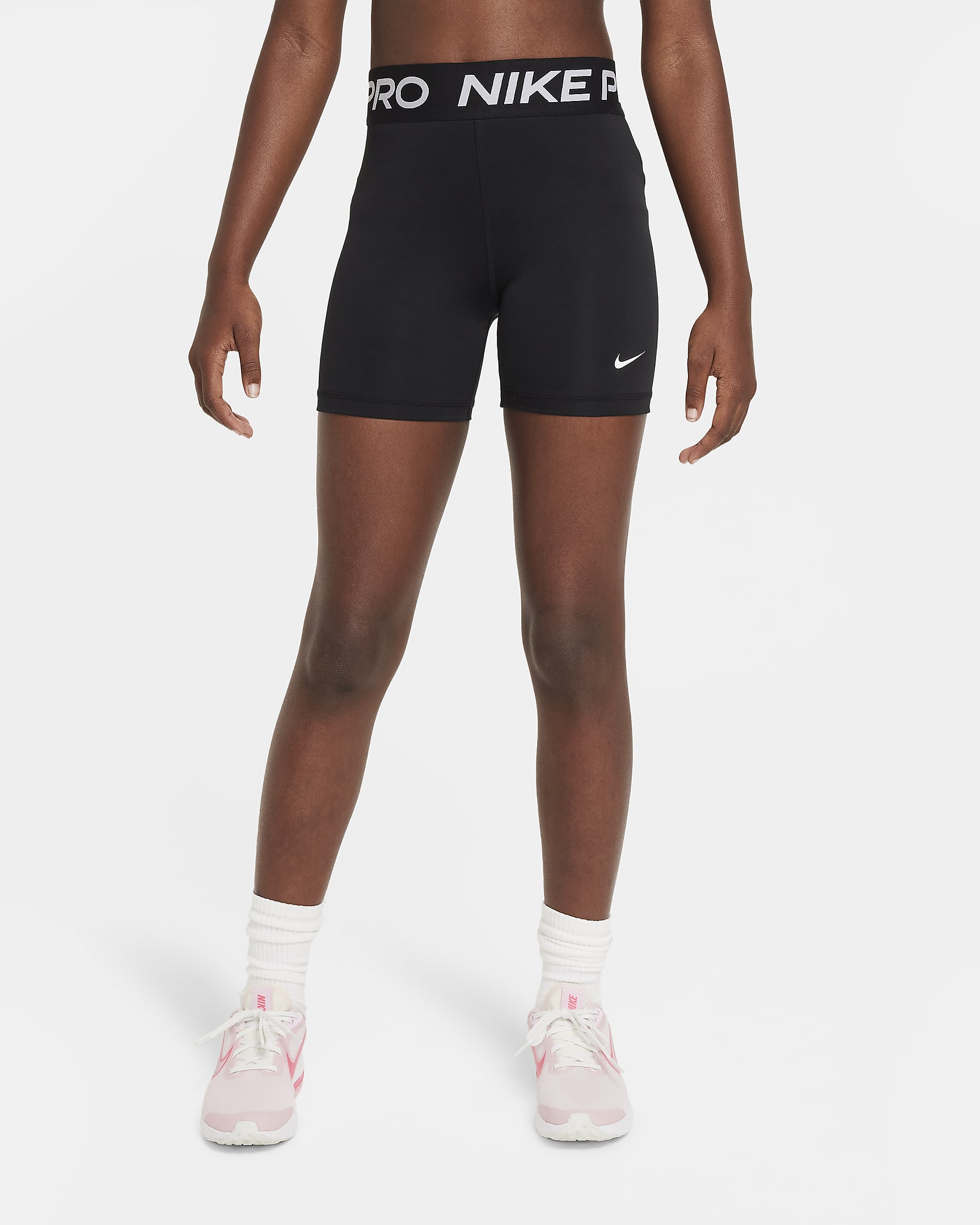 Nike Pro Older Kids' (Girls') Shorts - Black/White