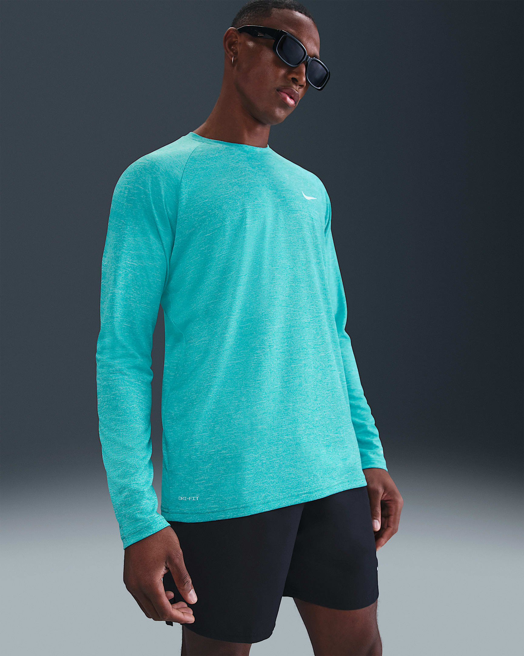 Camiseta Hydroguard de natación de manga larga de tela jaspeada para hombre Nike - Cactus empolvado/Blanco