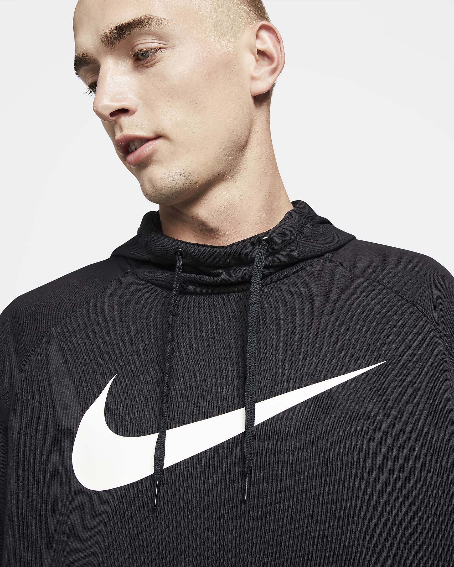 Nike Dry Dri-FIT mintás, kapucnis férfi fitneszpulóver - Fekete/Fehér