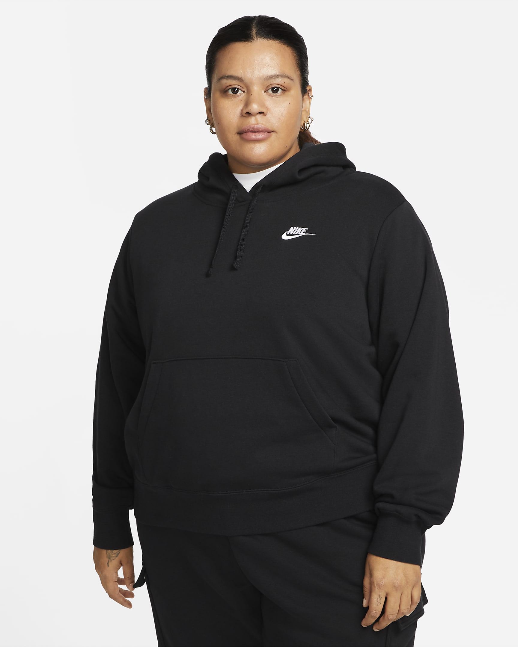 Nike Sportswear Club Fleece Women's Pullover Hoodie (Plus Size) - Black/White