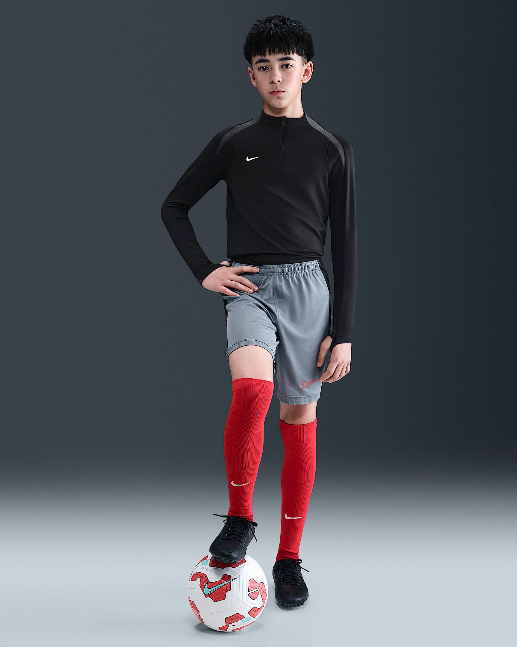 Nike Academy Big Kids' Dri-FIT 7" Soccer Shorts - Cool Grey/Black/Bright Crimson