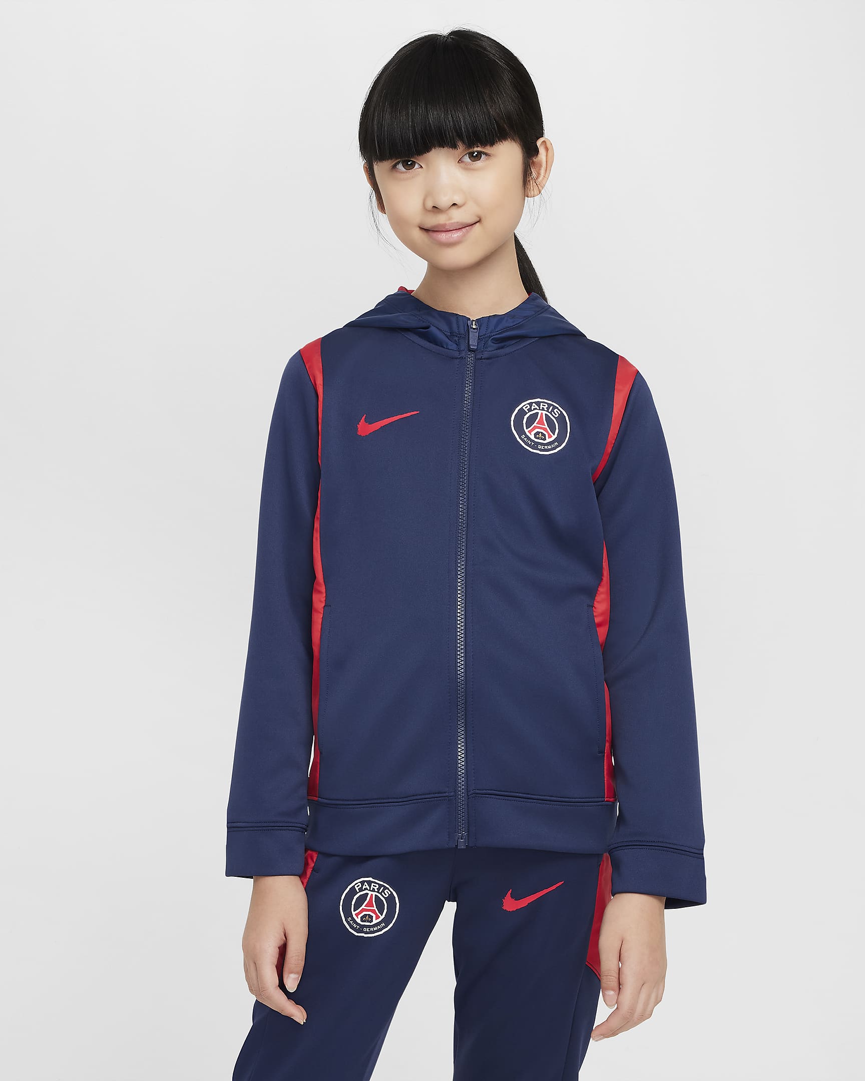 Paris Saint-Germain Big Kids' Nike Soccer Woven Tracksuit - Midnight Navy/University Red/University Red