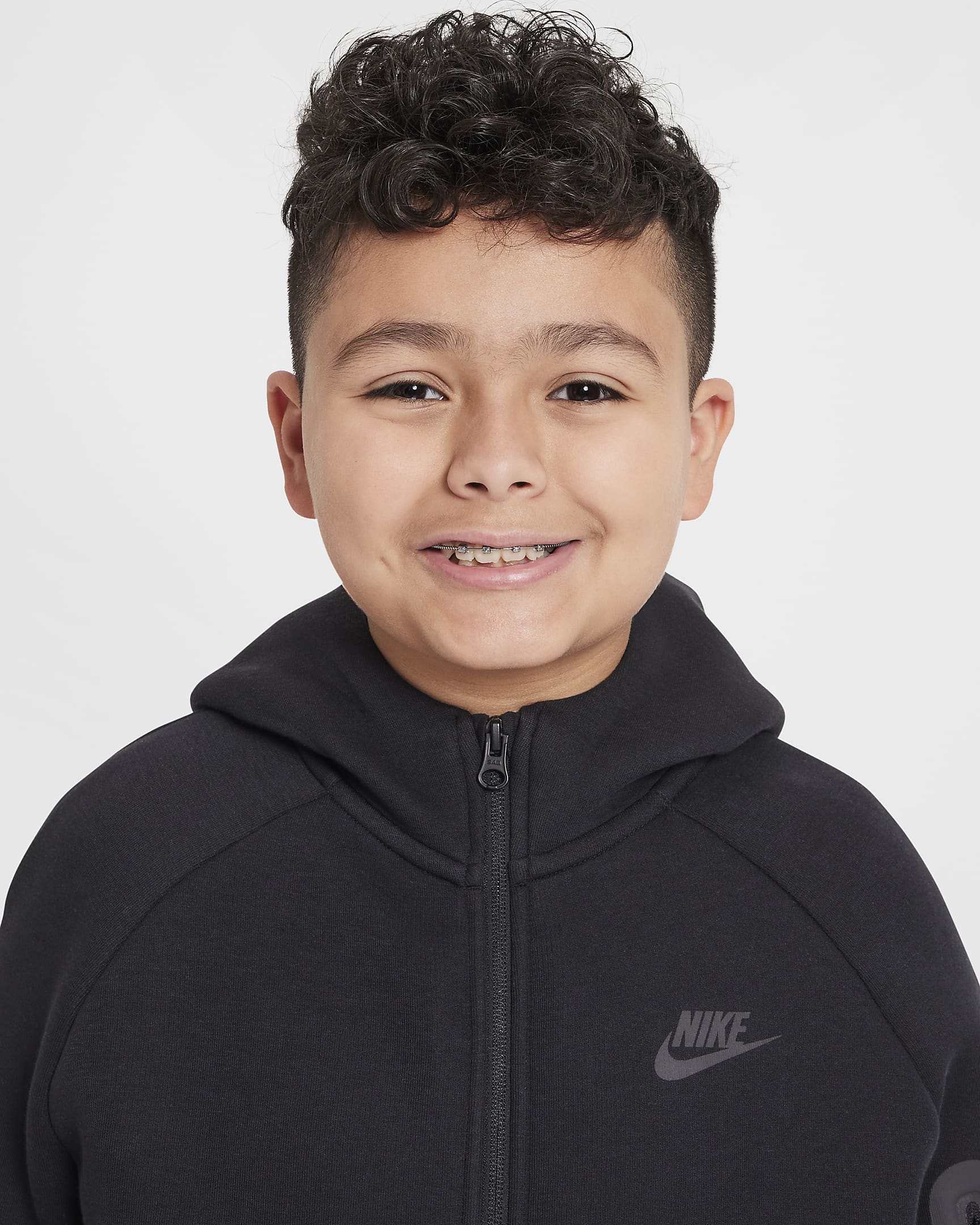 Nike Sportswear Tech Fleece hoodie met rits over de hele lengte voor kids (ruimere maten) - Zwart/Zwart/Zwart/Zwart