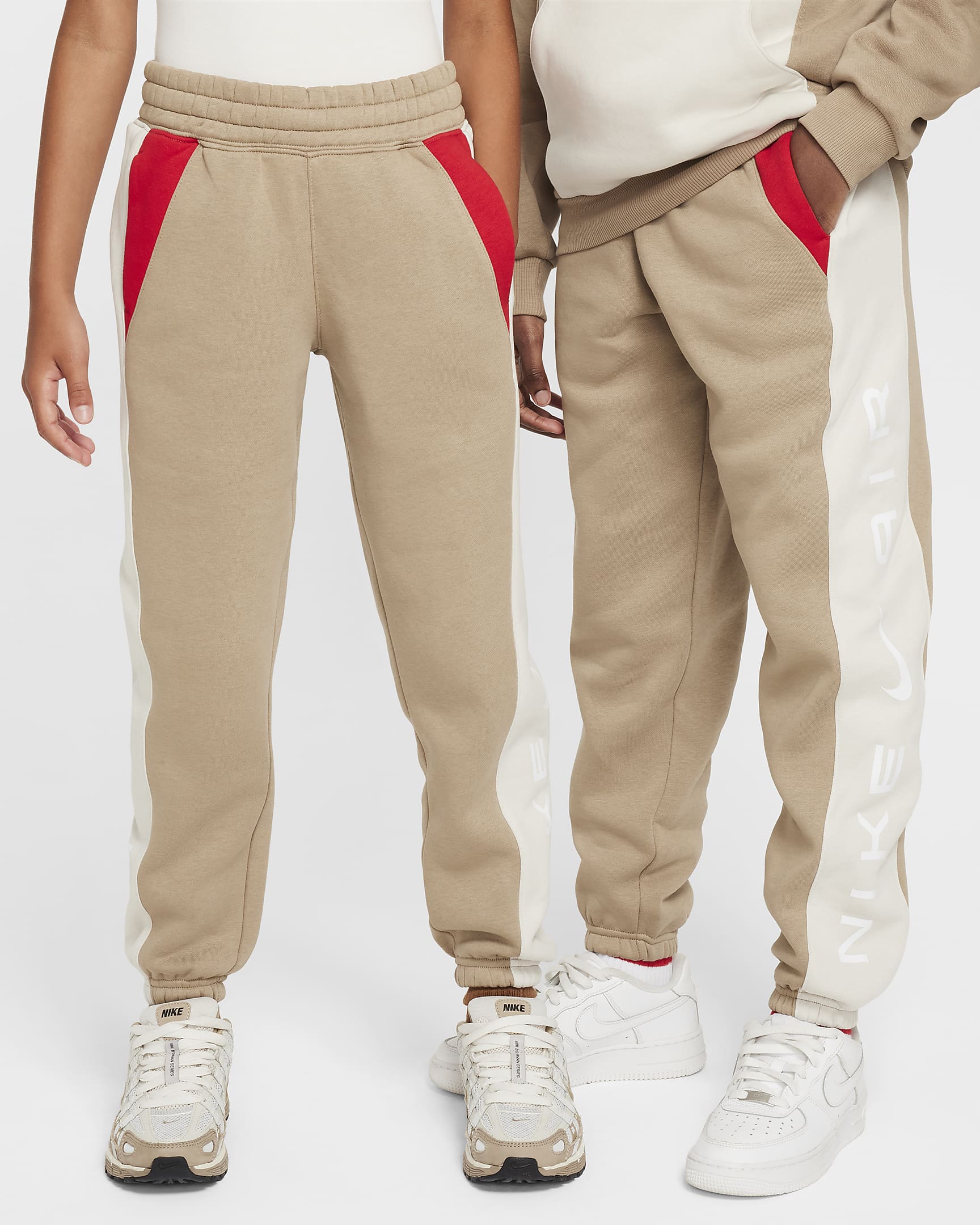 Nike Air Big Kids' Pants - Khaki/Light Orewood Brown/University Red/White