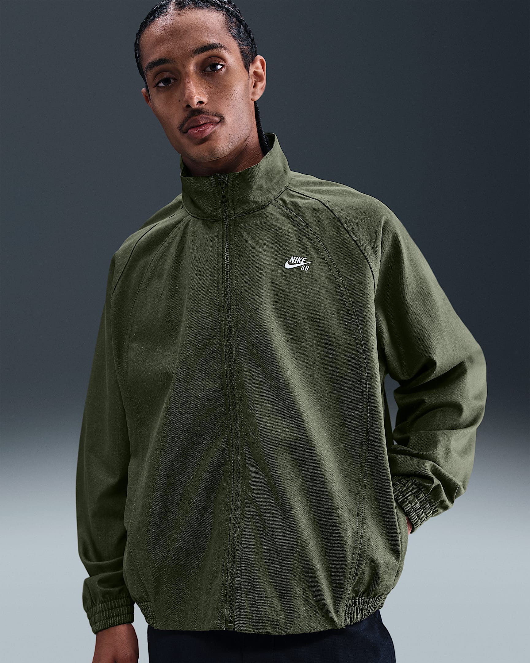 Nike SB Denim Full-Zip Tracksuit Jacket - Medium Olive/White