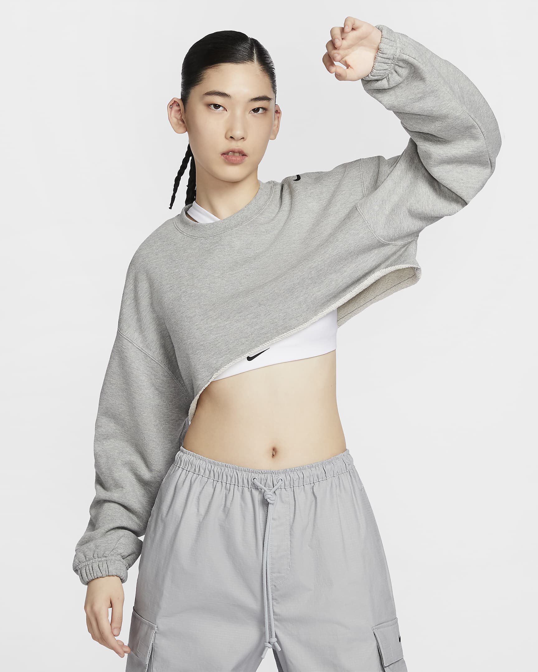 Nike Sportswear 女款寬版毛圈布短上衣 - Dark Grey Heather/黑色