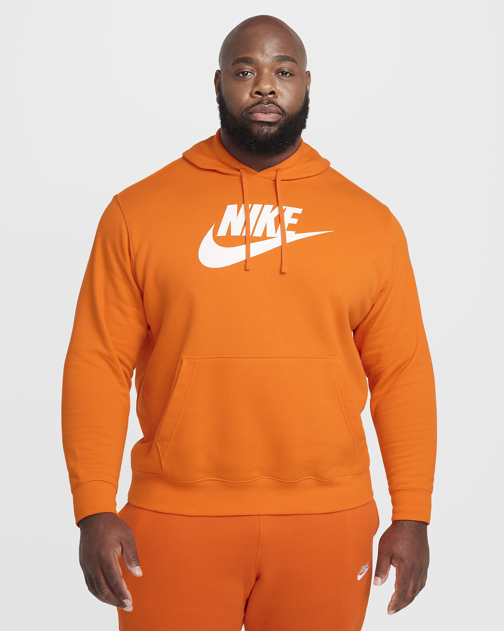 Nike Sportswear Club Fleece Men's Graphic Pullover Hoodie - Safety Orange/Safety Orange/White