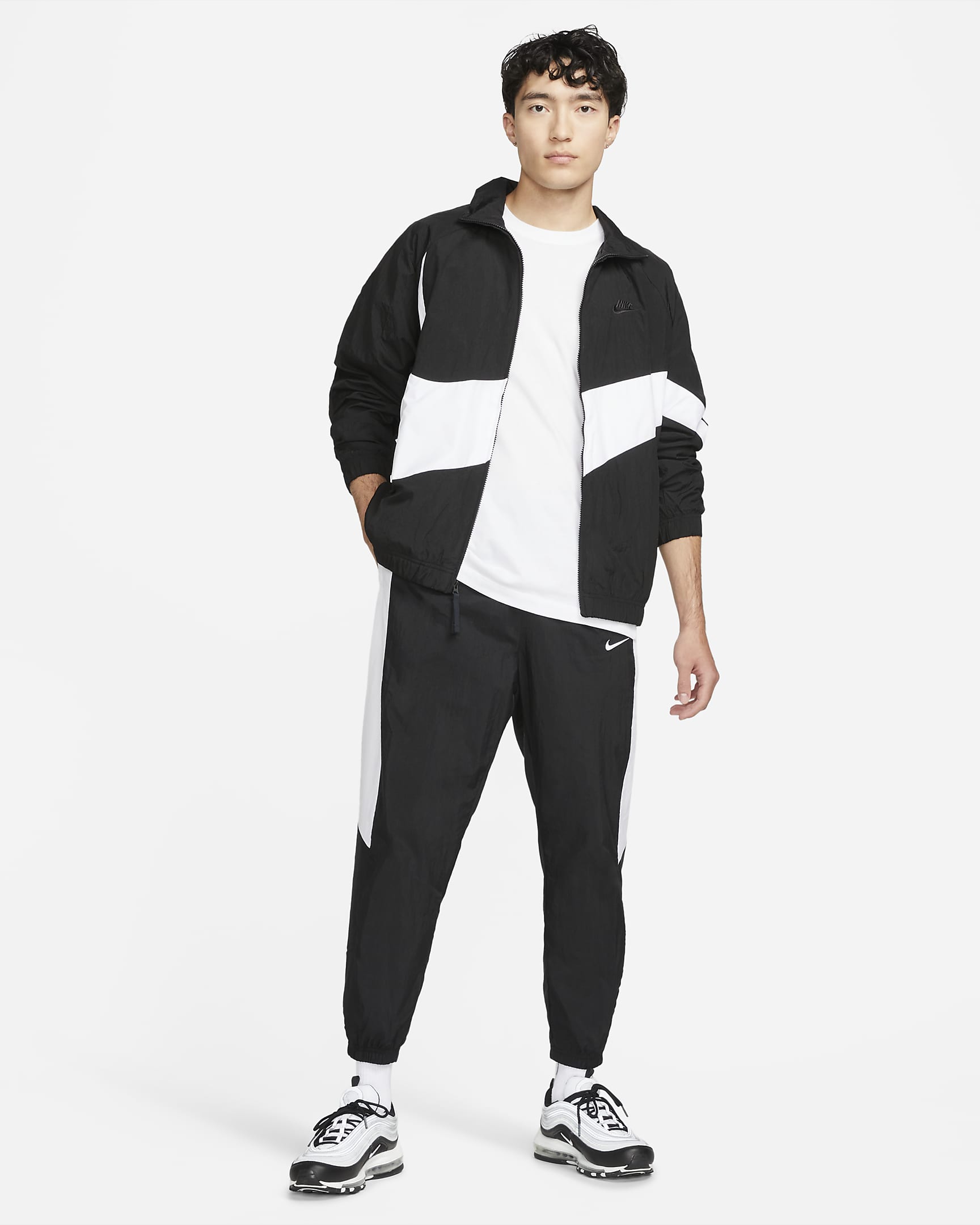 Nike Sportswear 'Swoosh' Woven Windbreaker - Black/White/Black/Black