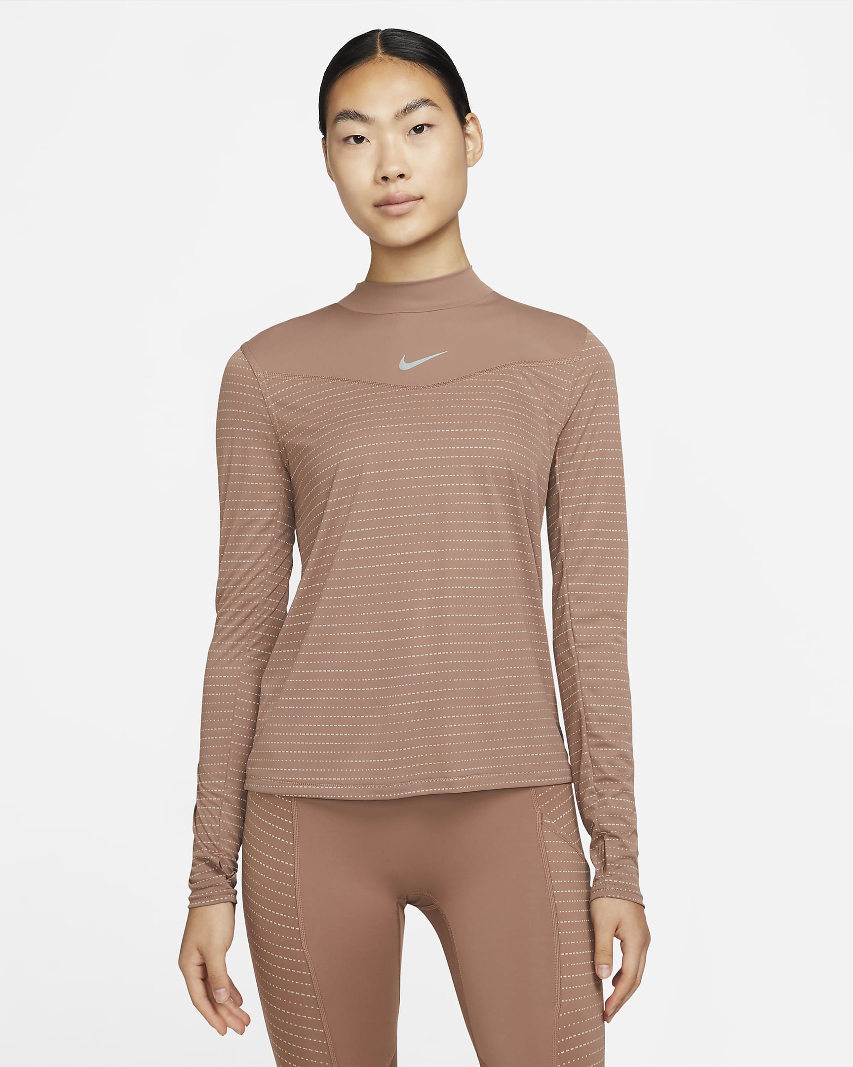 Playera de running de manga larga para mujer Nike Dri-FIT Run Division - Archaeo Brown/Rosa Oxford
