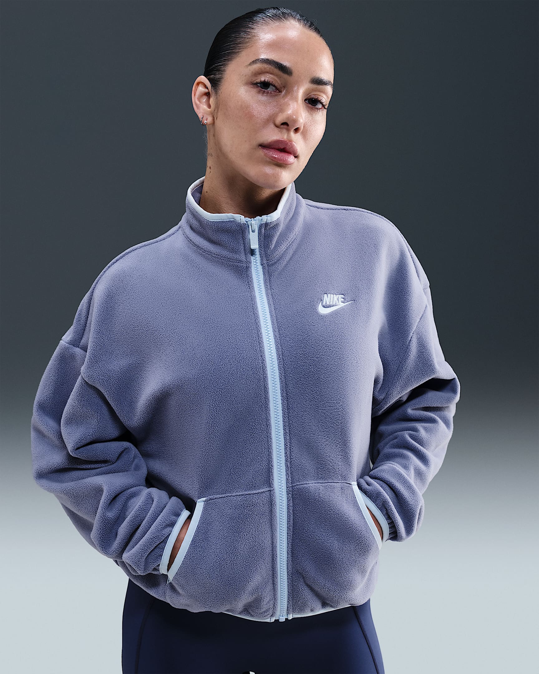 Nike Sportswear Club Fleece Women's Loose Cozy Track Jacket - World Indigo/Celestine Blue