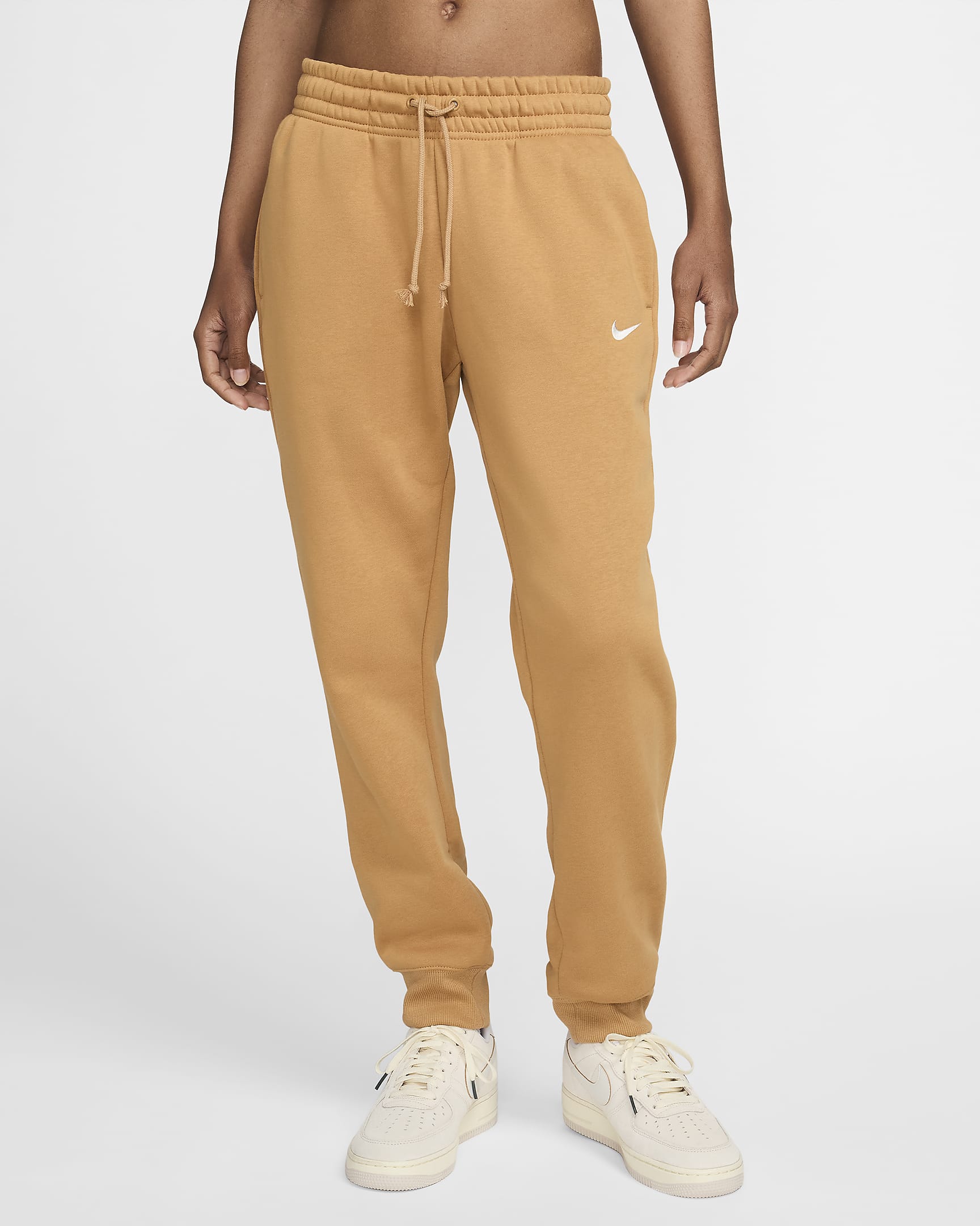 Pants de entrenamiento de tiro medio para mujer Nike Sportswear Phoenix Fleece - Lino/Vela