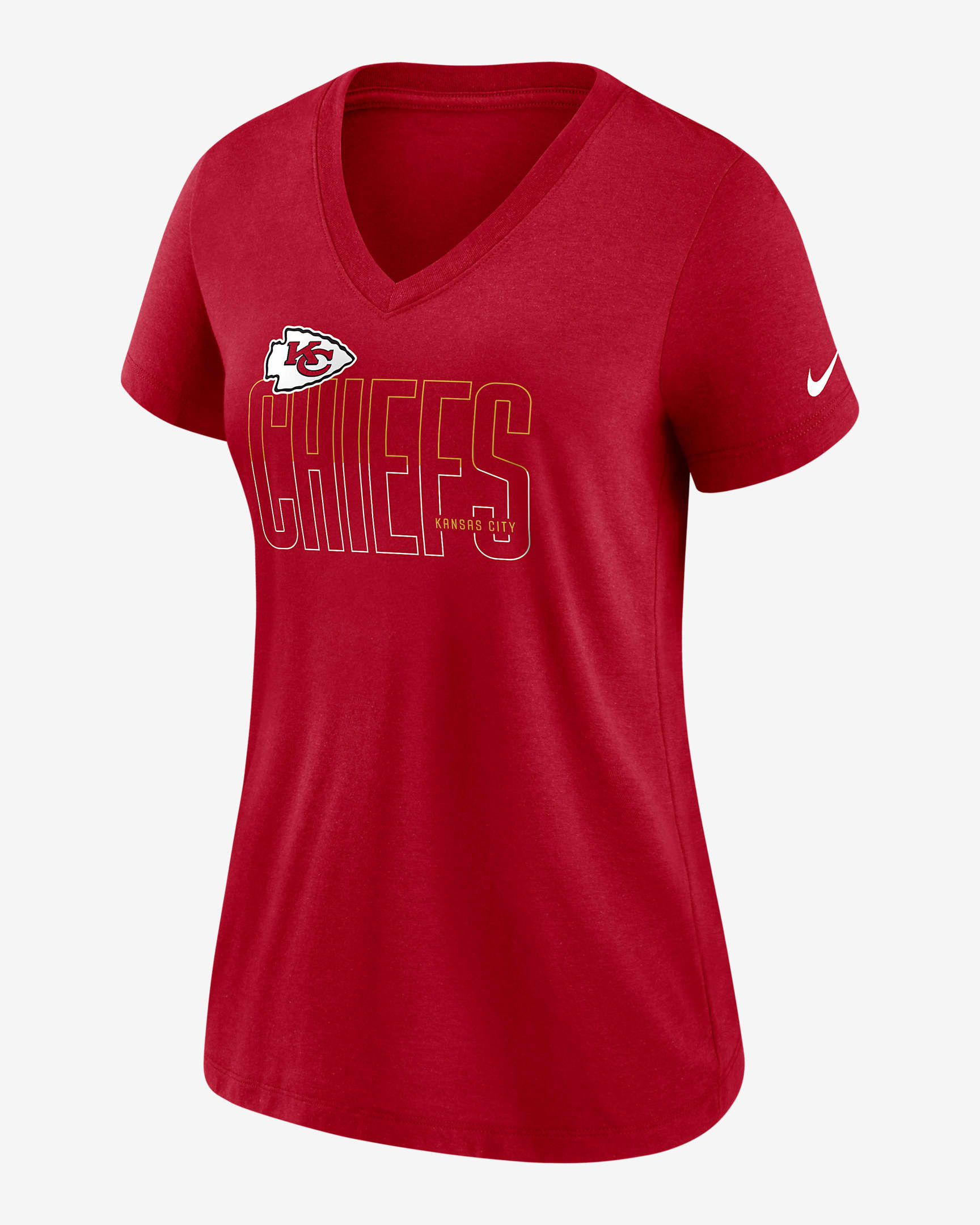 Playera con cuello en V medio para mujer Nike Lockup Split (NFL Kansas City Chiefs) - Rojo