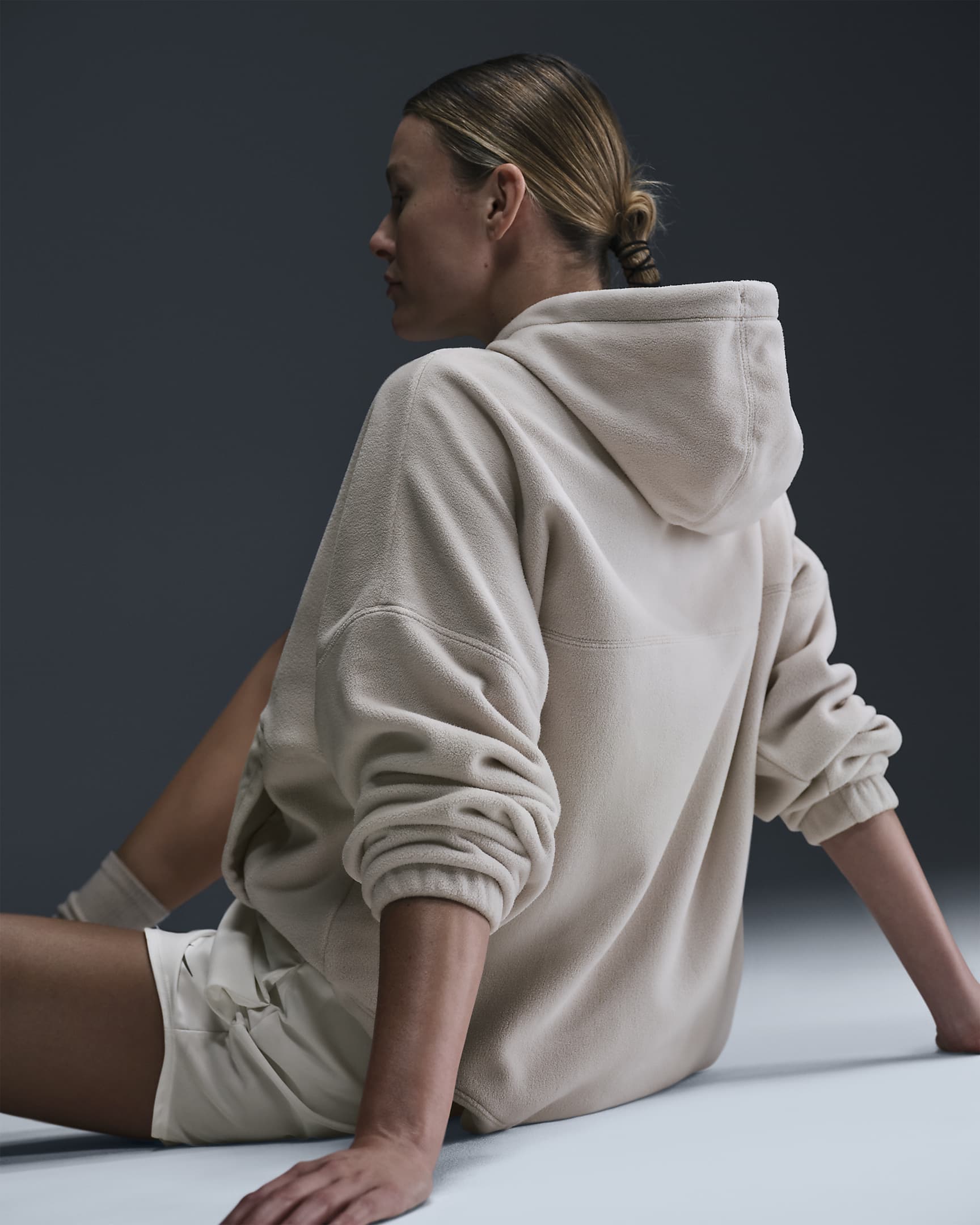 Nike One Women's Oversized Therma-FIT Pullover Fleece Hoodie - Light Orewood Brown/White