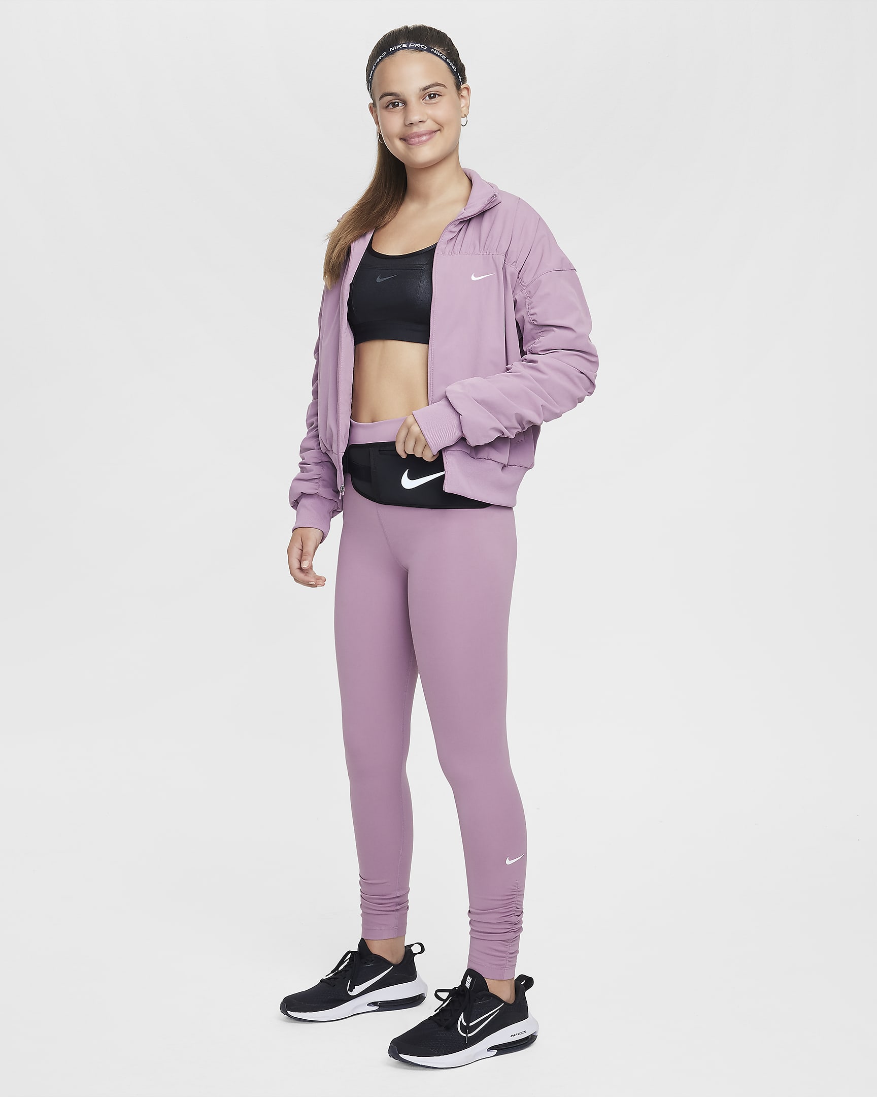 Nike One Girls' Dri-FIT High-Waisted Leggings - Plum Dust/White