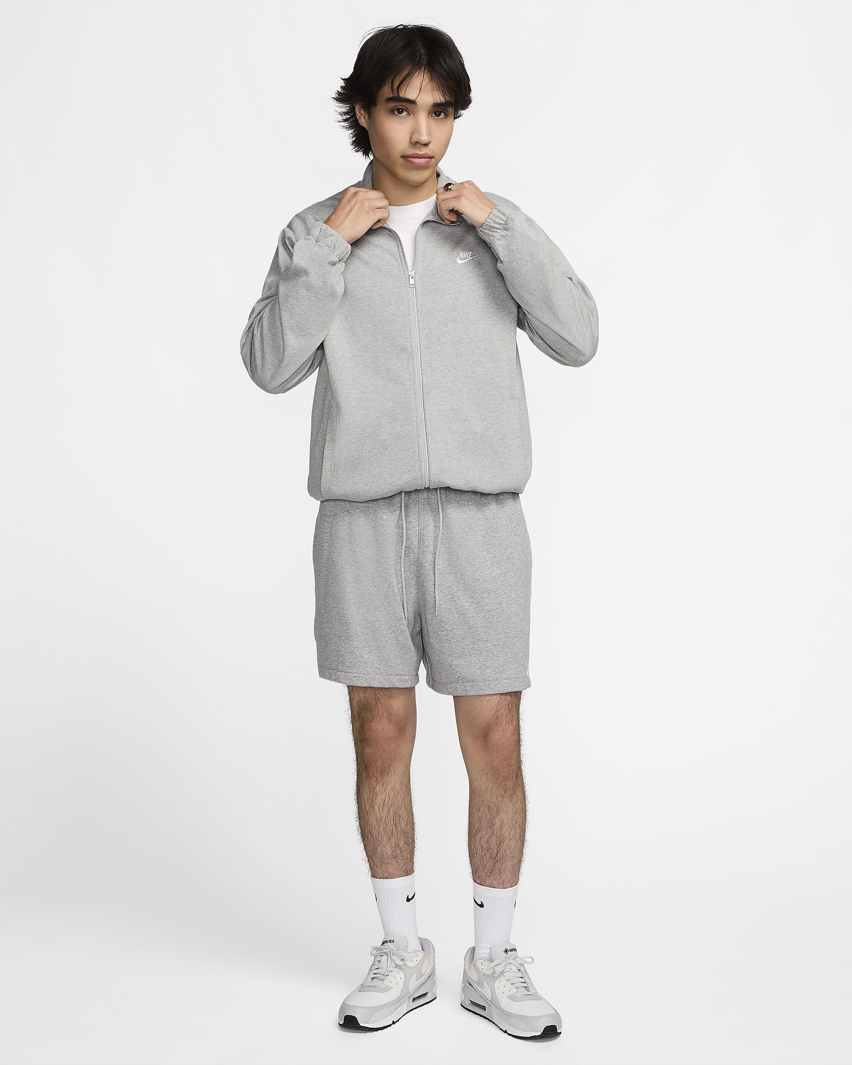 Chamarra de tejido Knit para hombre Nike Club - Gris oscuro jaspeado/Gris humo claro/Blanco