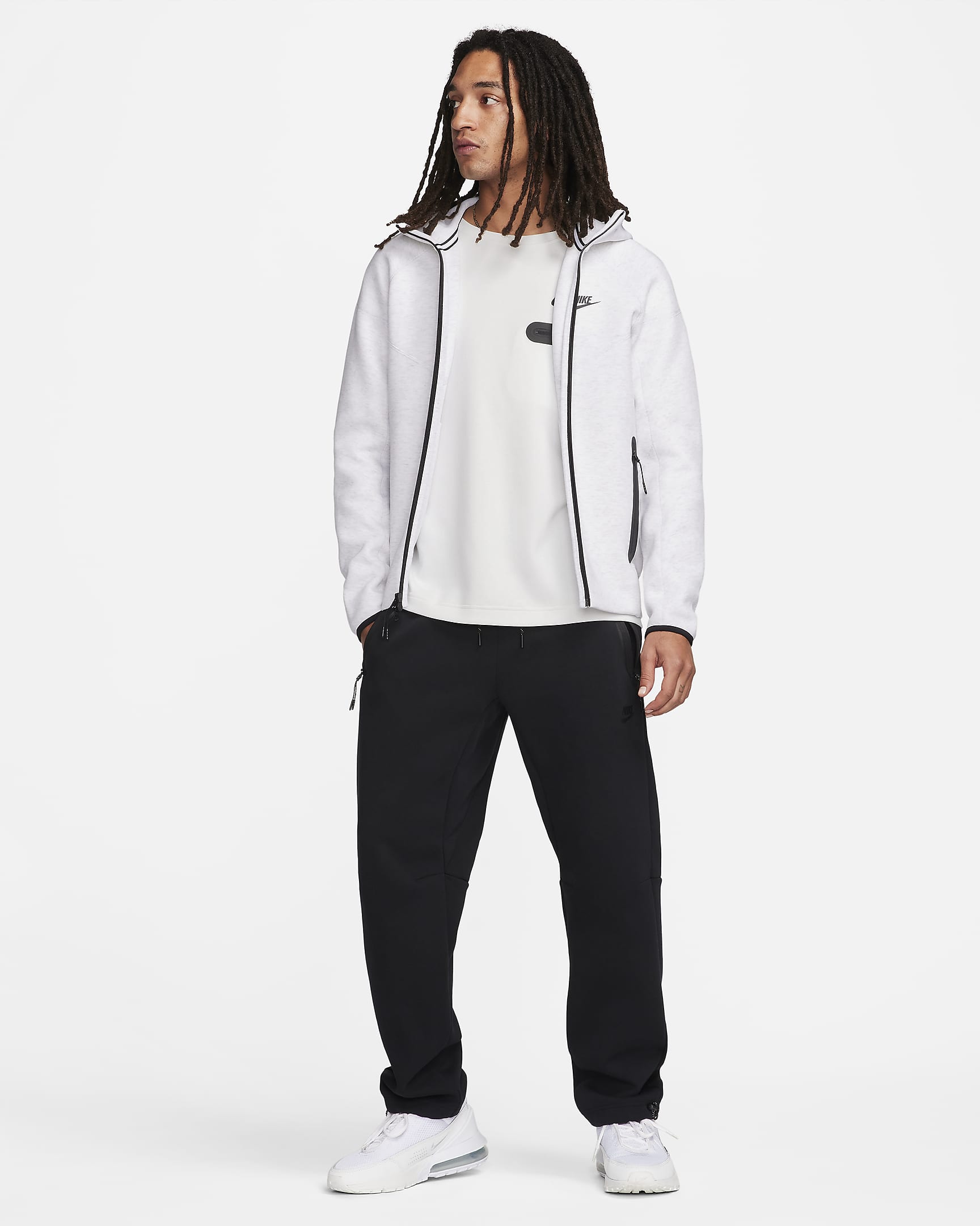 Pánská mikina s kapucí a dlouhým zipem Nike Sportswear Tech Fleece Windrunner - Birch Heather/Černá