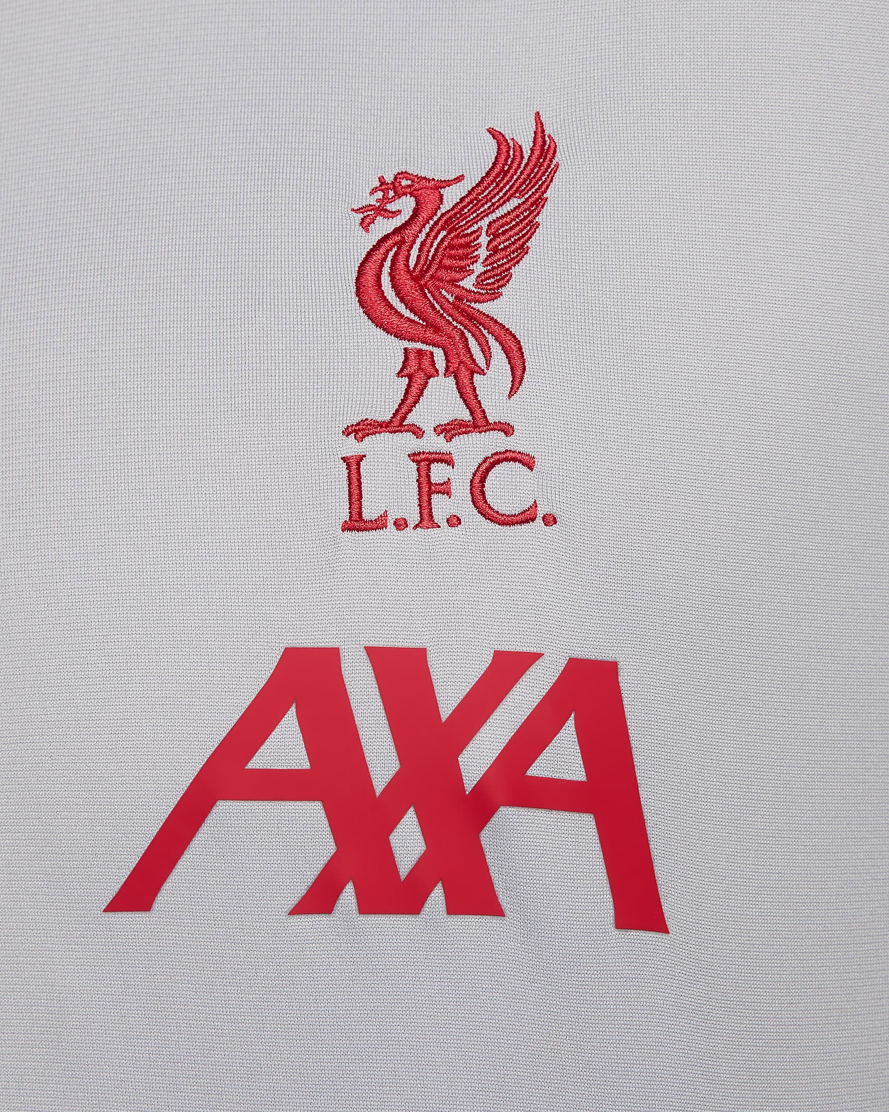 Liverpool FC Strike harmadik Nike Dri-FIT kapucnis, kötött férfi futballtréningruha - Light Smoke Grey/Chrome Yellow/Dark Smoke Grey/Global Red